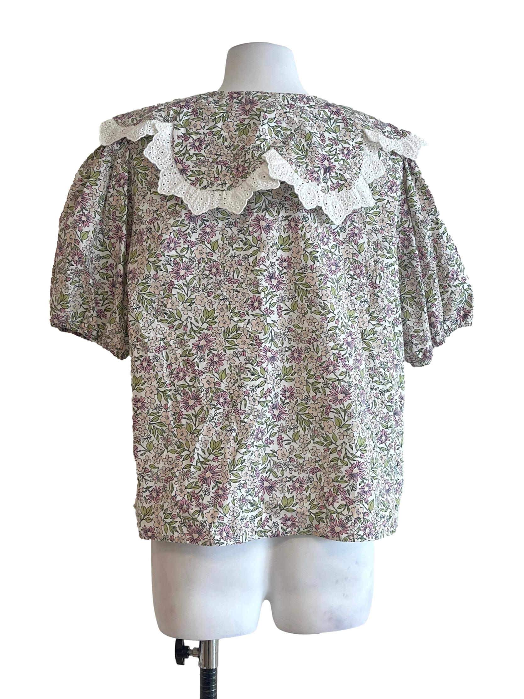 Multicolour Flower Print Short Sleeve Blouse