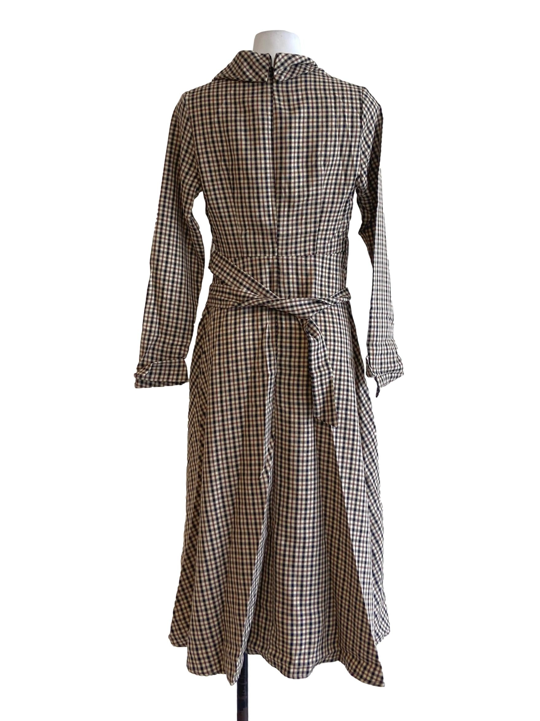 Beige Tattersall V Neck Empire Dress