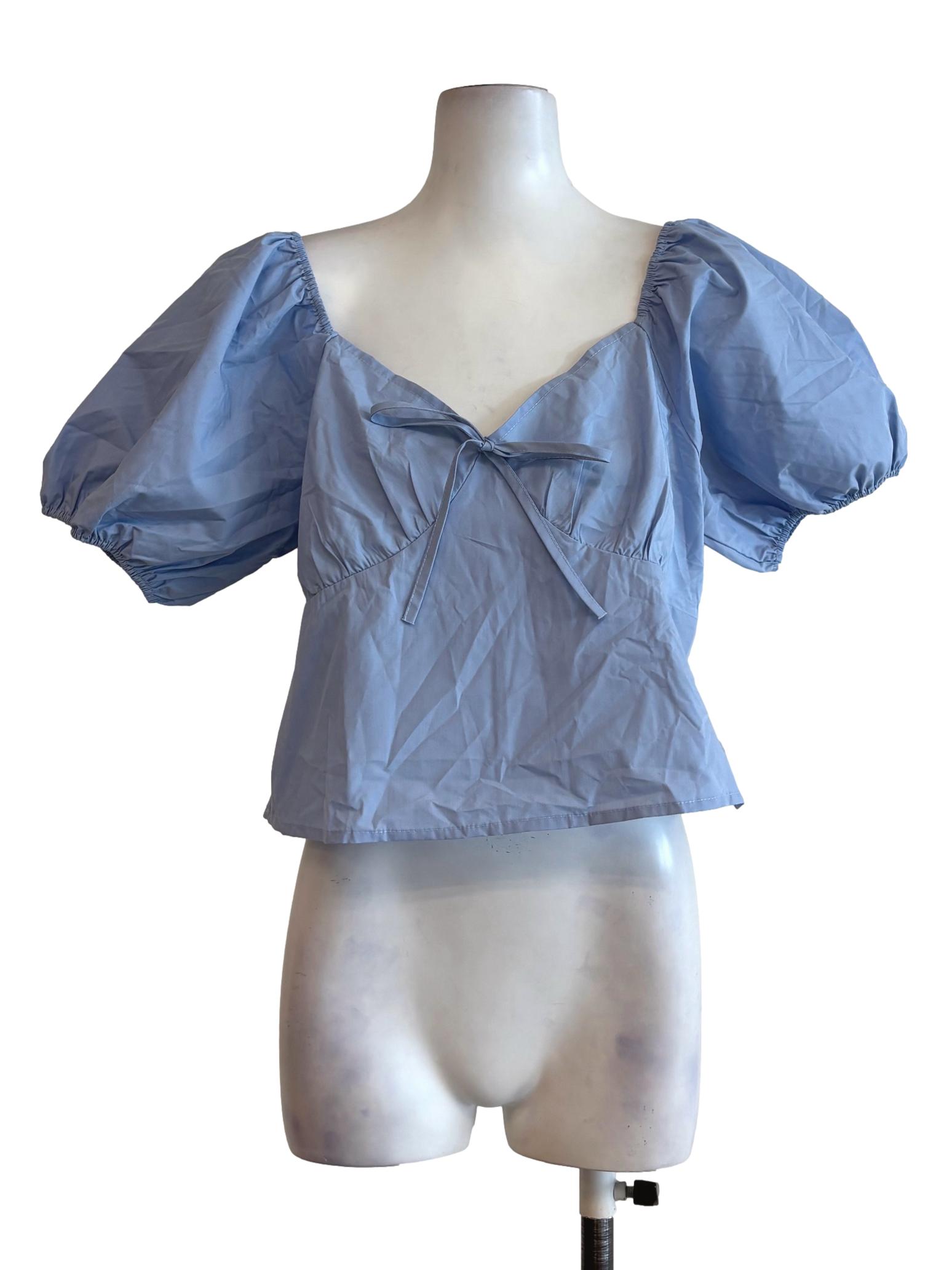 Carolina Blue Puffy Sleeve Cotton Blouse TTR