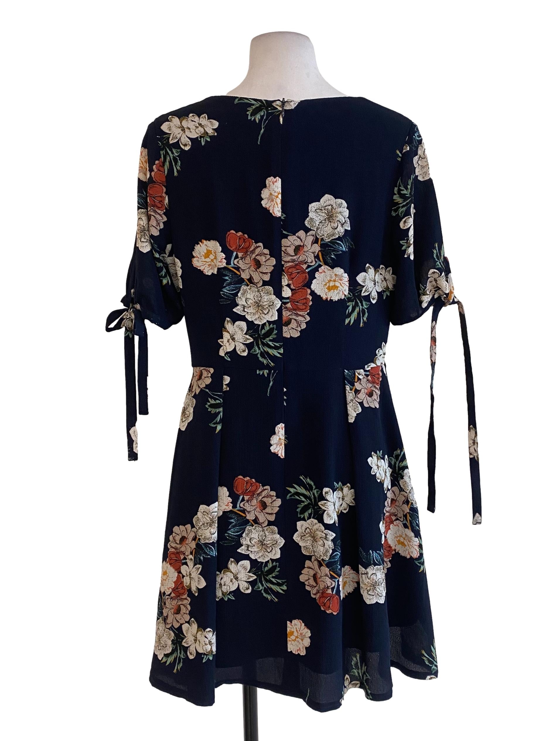 Navy Blue Floral Blouson Dress