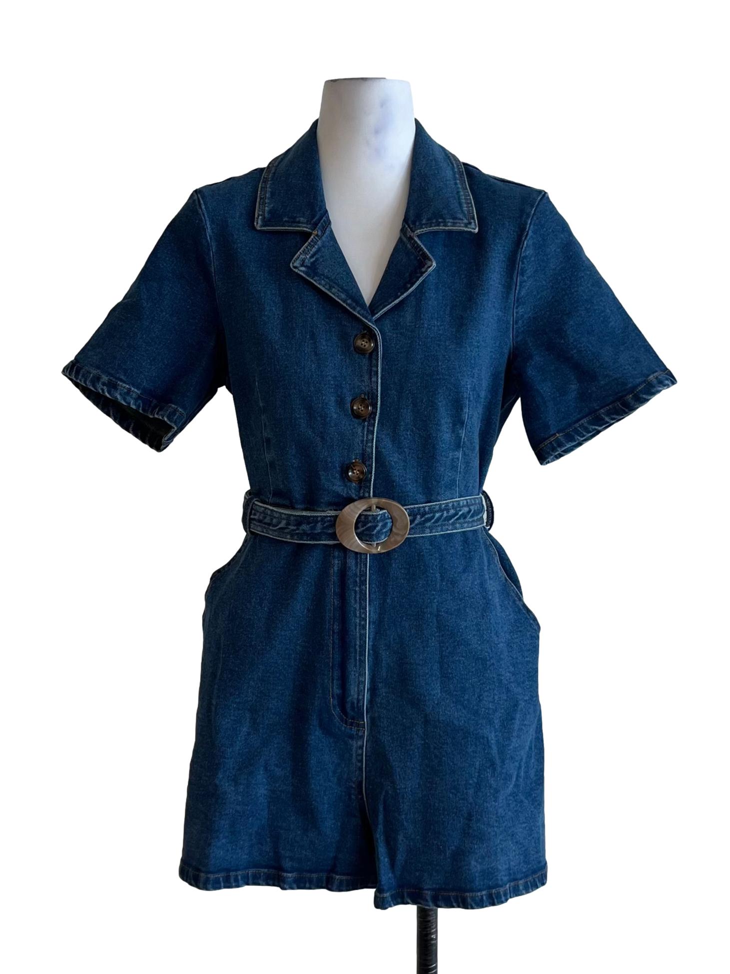 Blue Denim Wing Collar Romper
