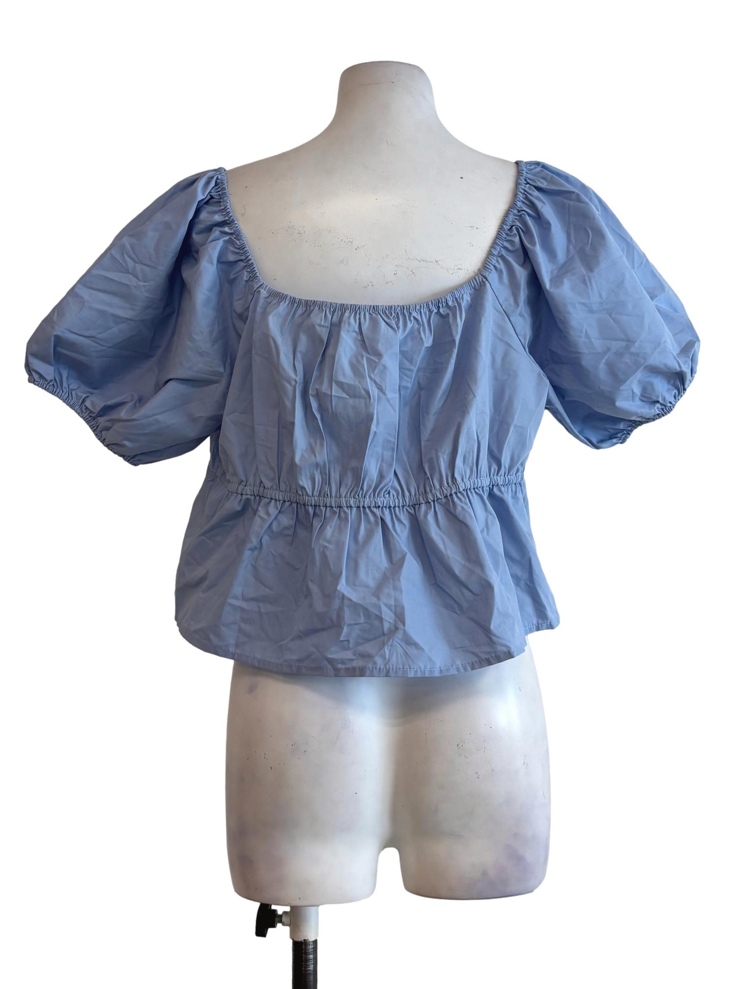 Carolina Blue Puffy Sleeve Cotton Blouse TTR
