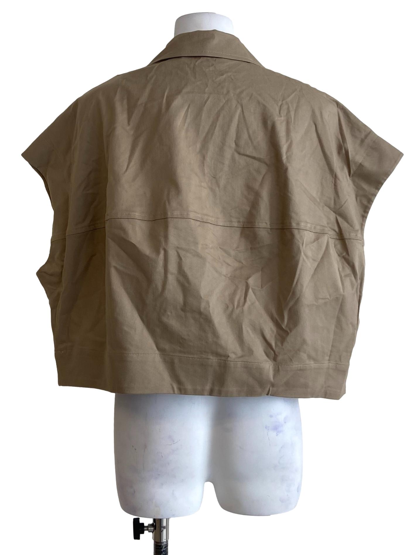 Moss Brown Button Down Cropped Vest Top
