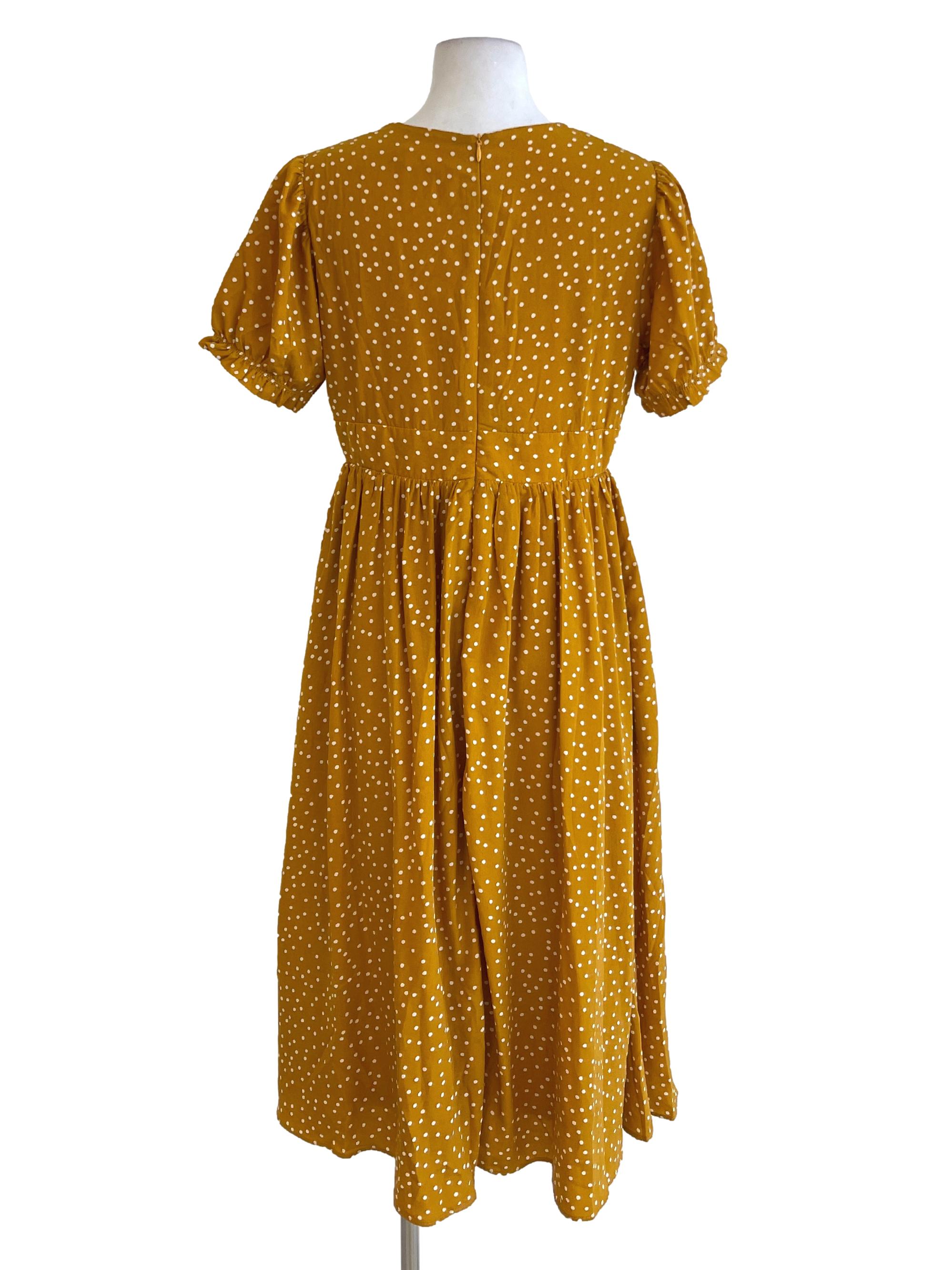Yellow Mustard Polka Dot V Neck Dress TCL