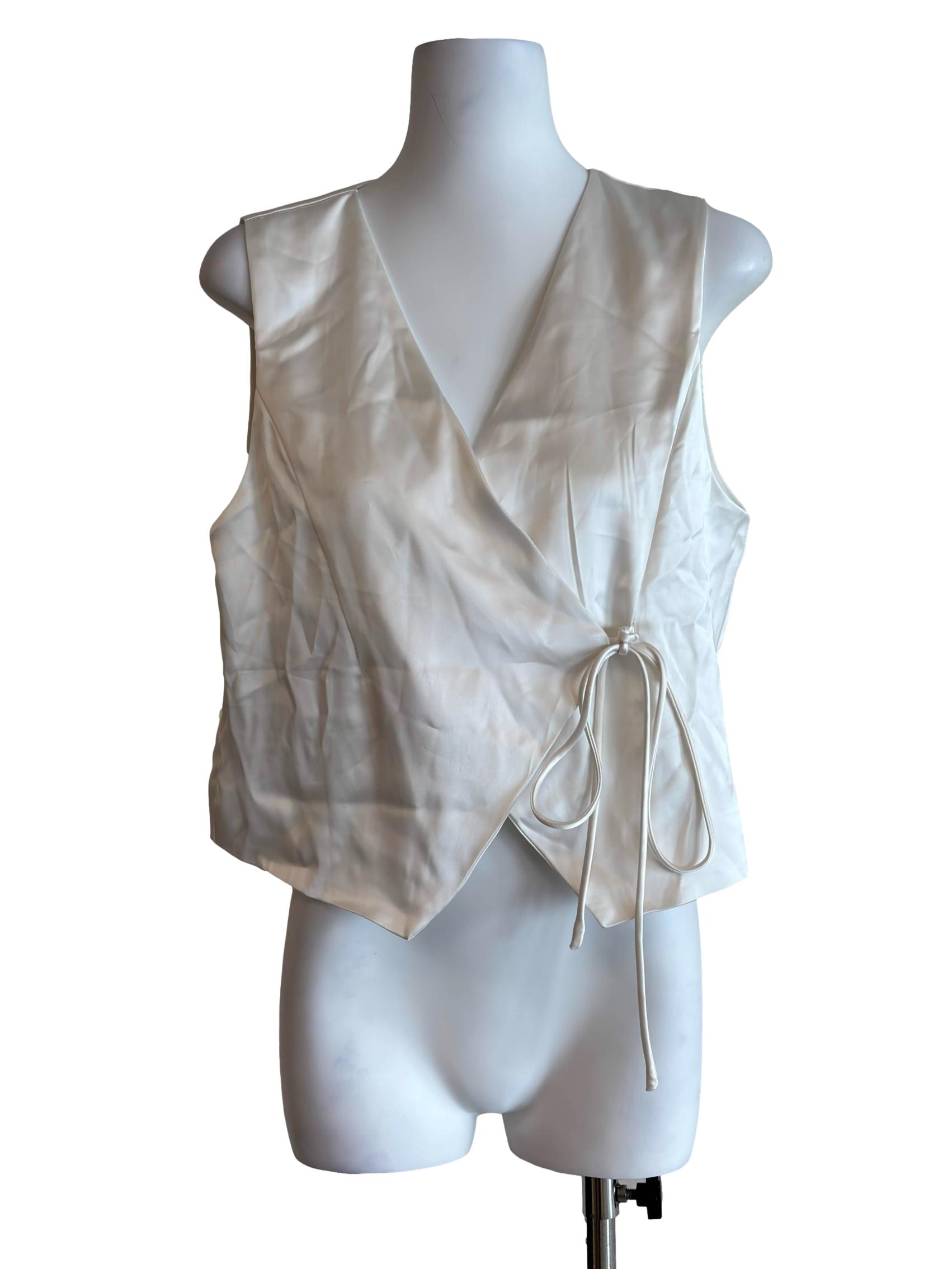 Pearl White Satin Vest Top