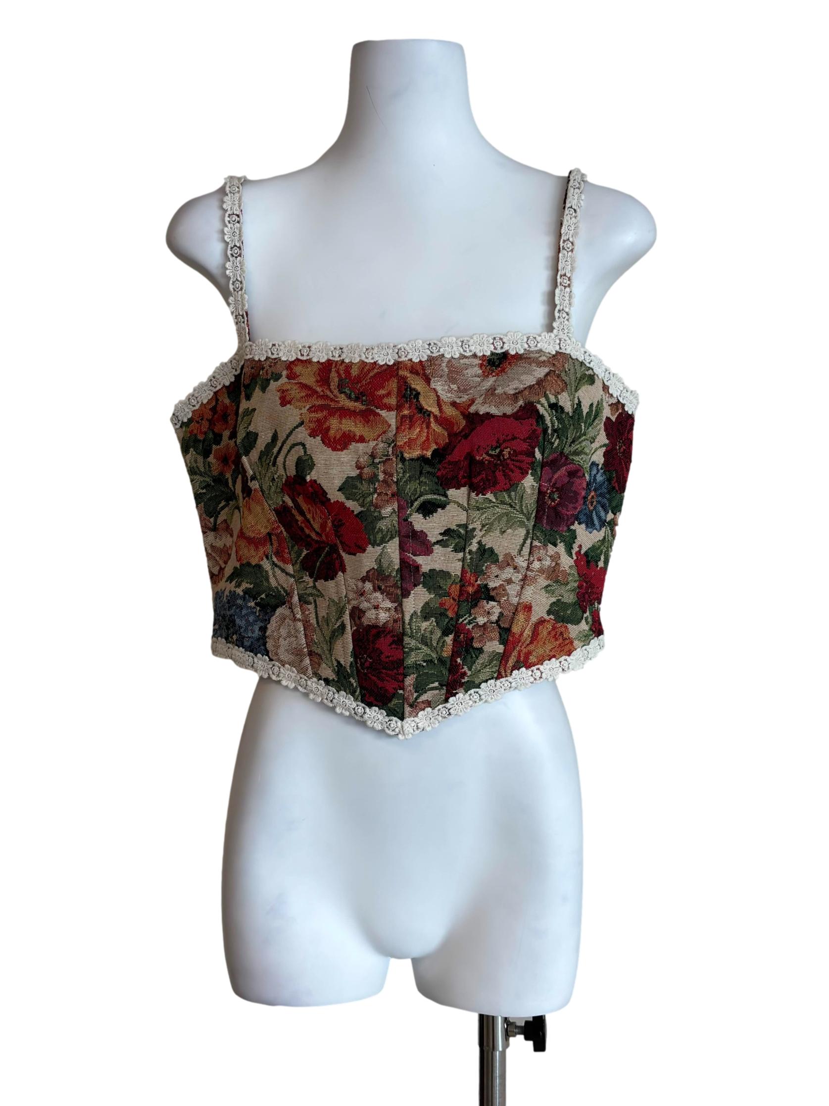 Nude Beige Floral Pattern Corset Top