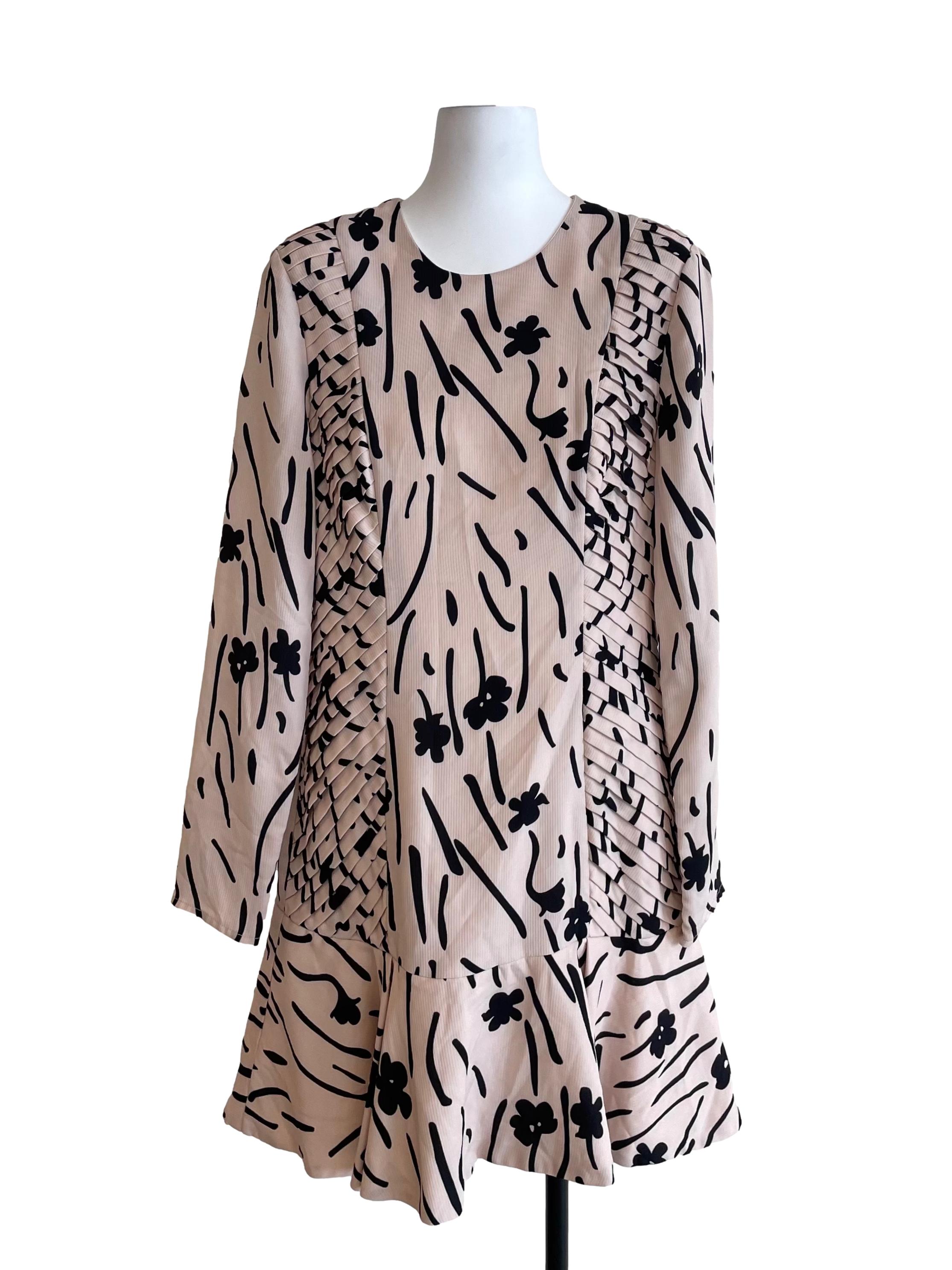 Lace White Doodles Pleated Dress