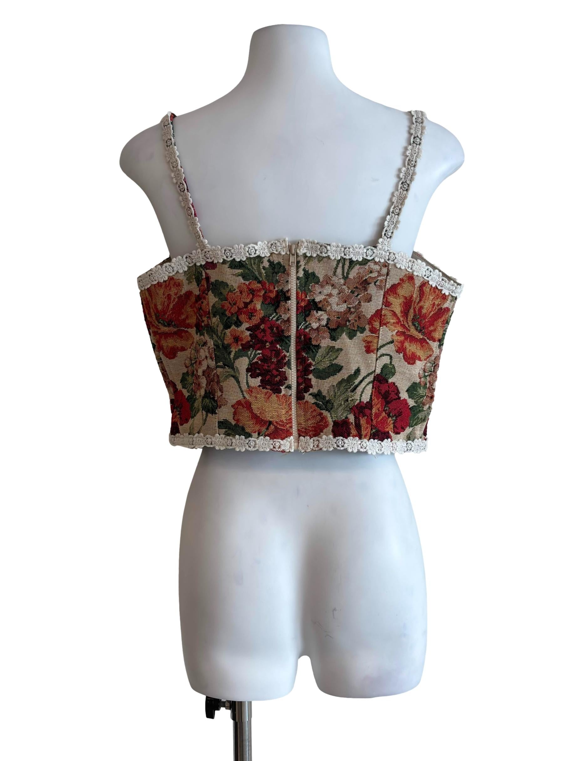Nude Beige Floral Pattern Corset Top