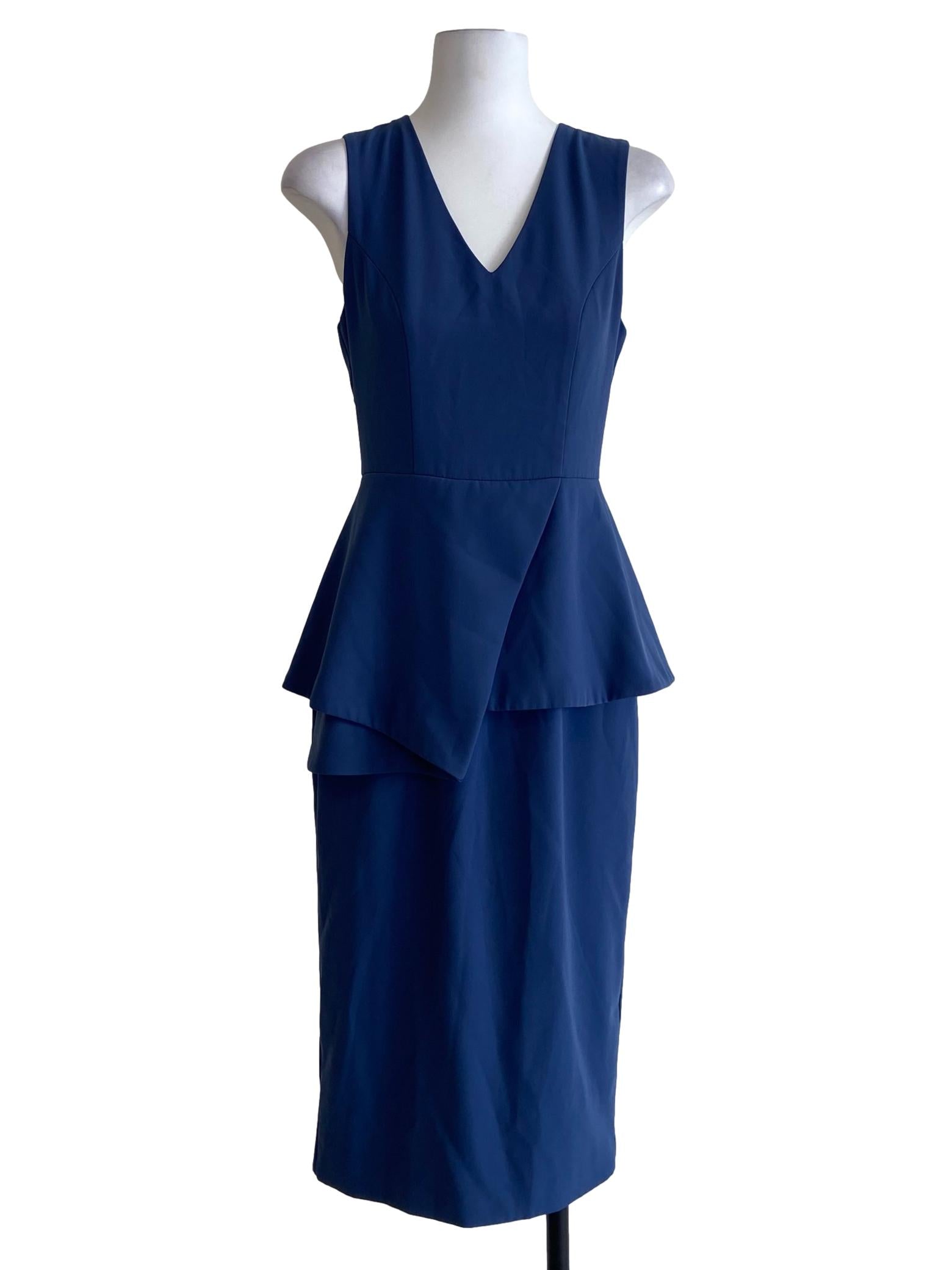 Blue Sleeveless V-Neck Slit Dress