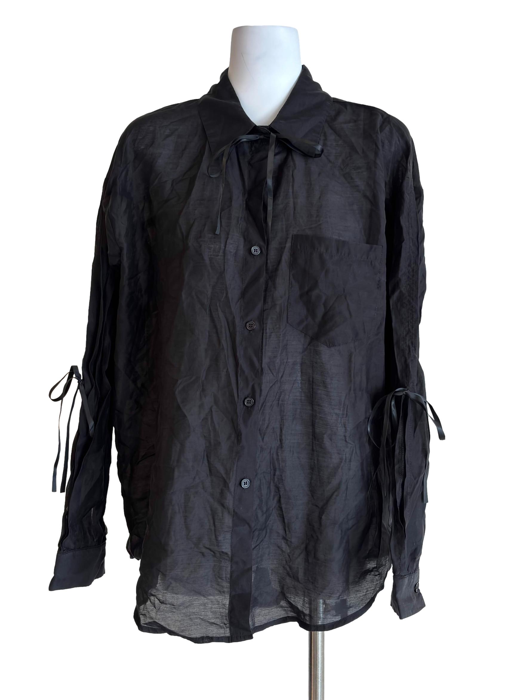 Oil Black Coquette Detail Sheer Blouse