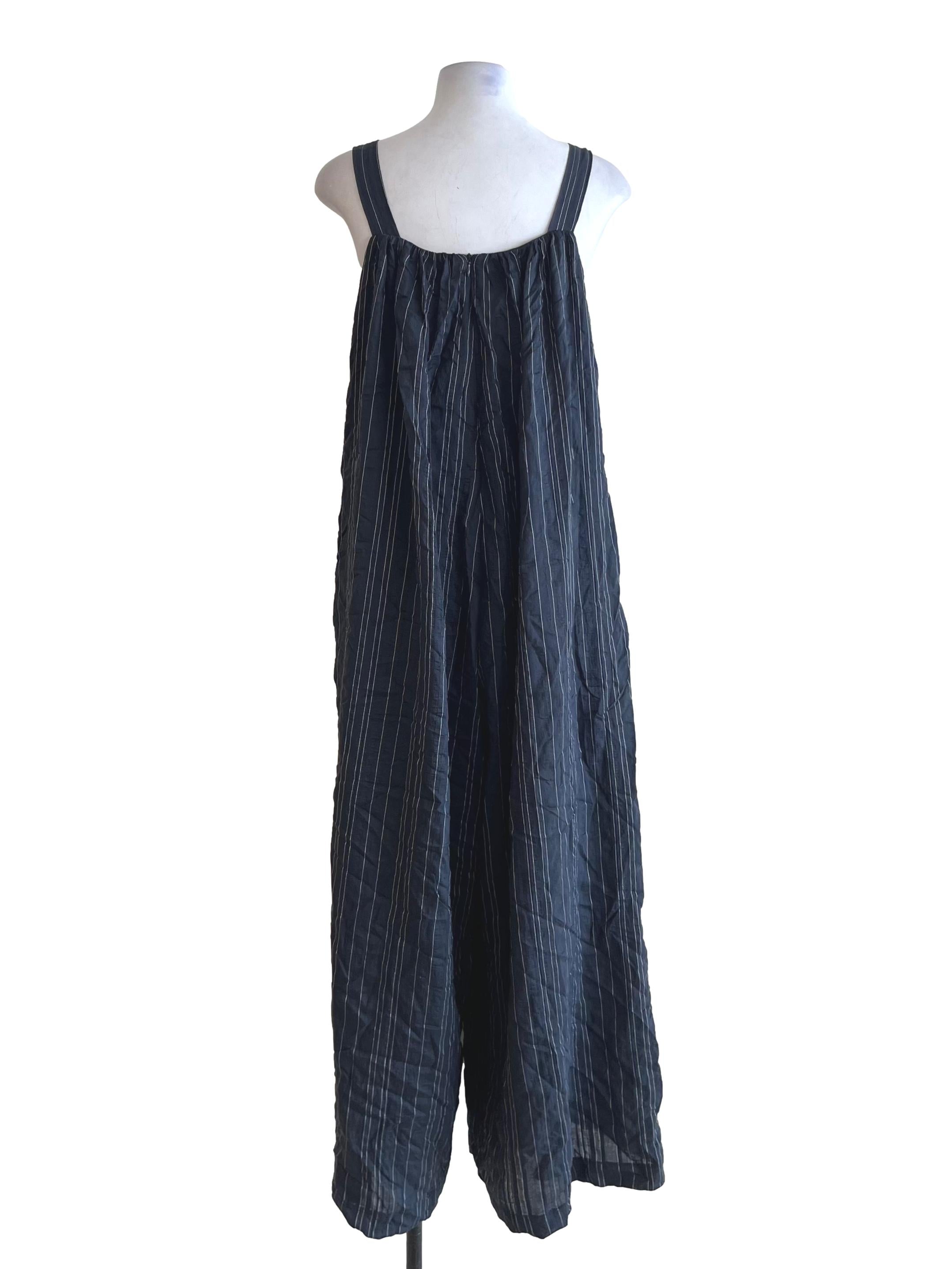 Navy Blue Pencil Stripe Jumpsuit