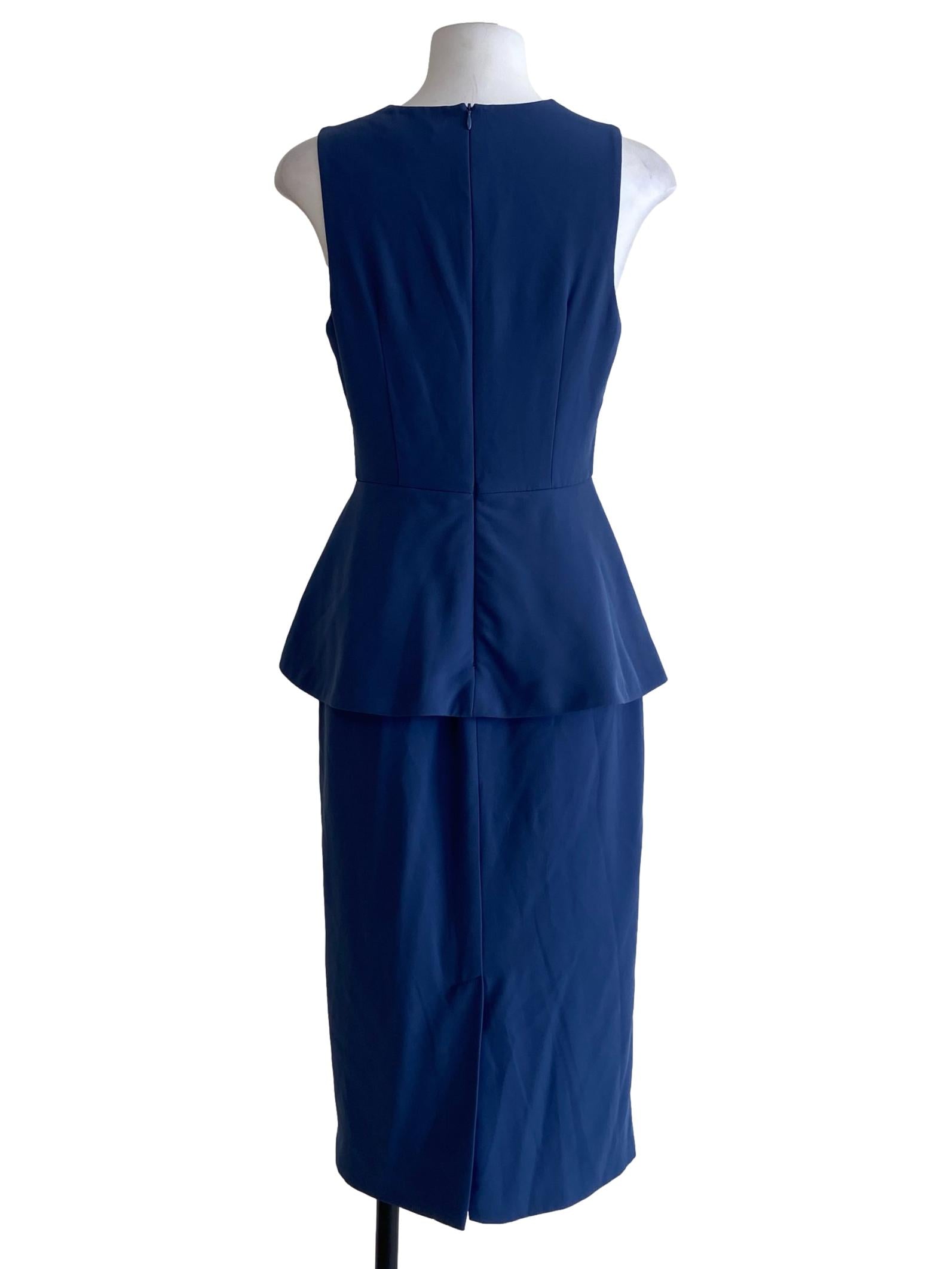 Blue Sleeveless V-Neck Slit Dress