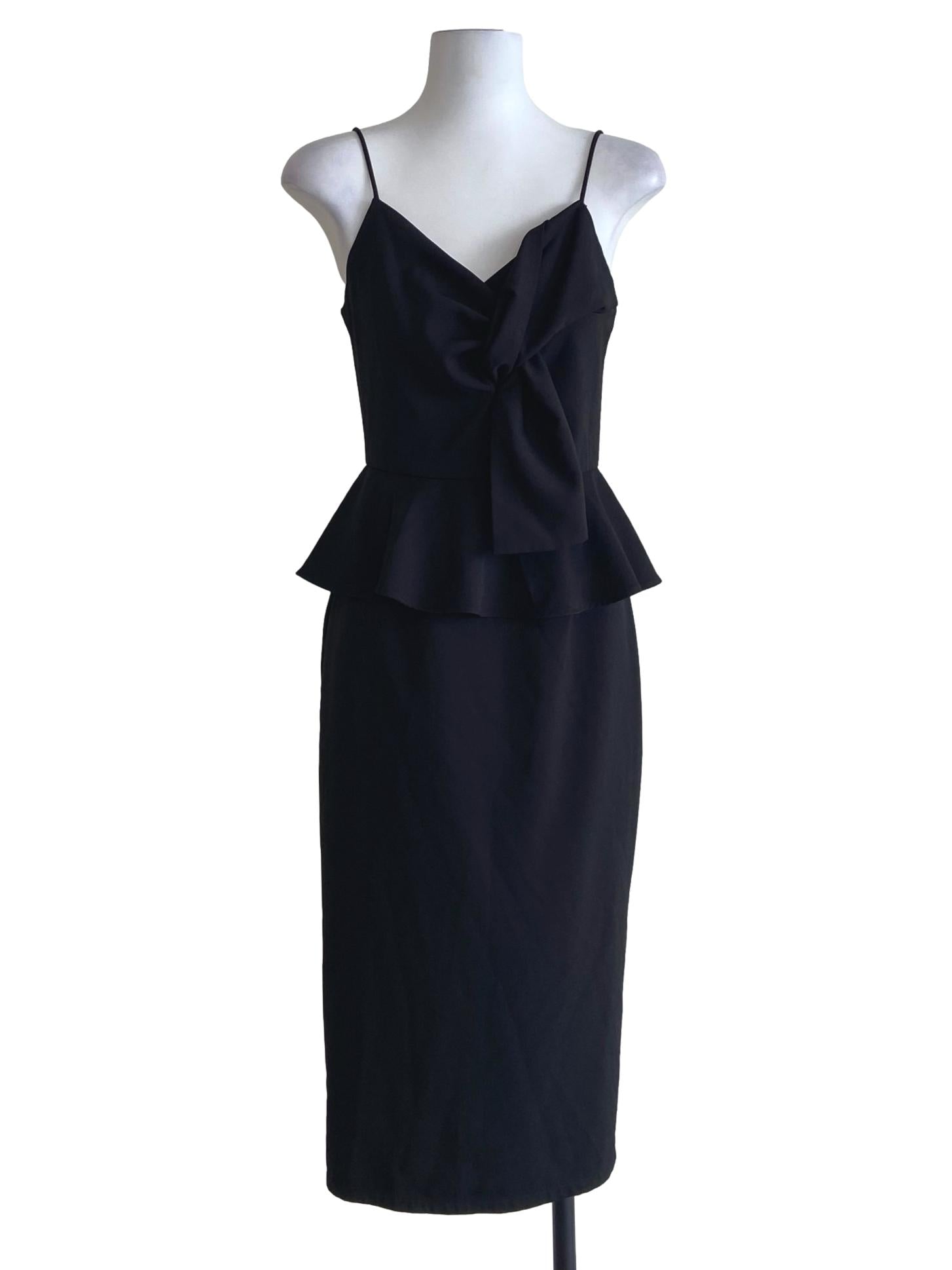 Black Spaghetti Straps Peplum Slit Dress