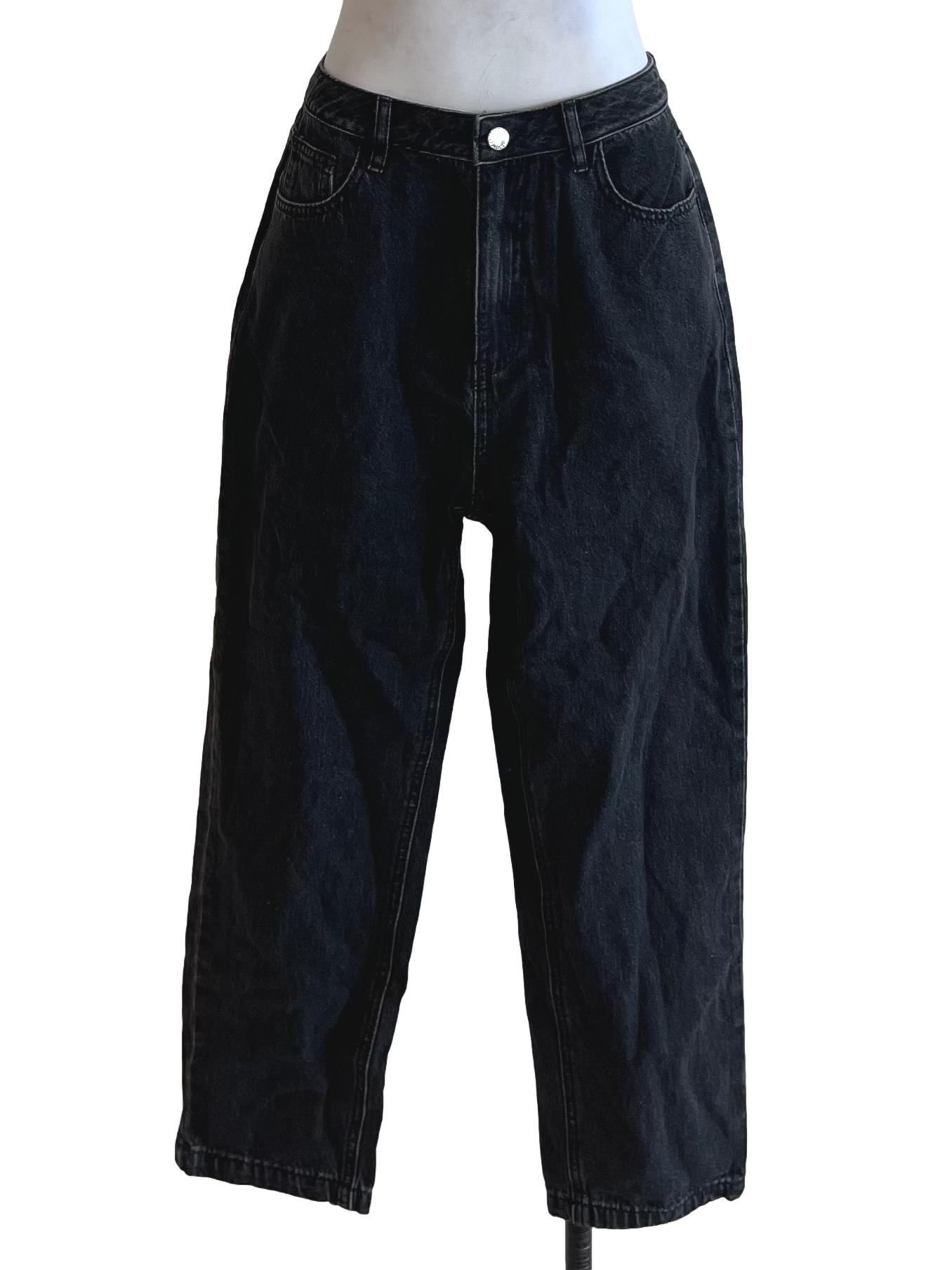 Black Denim Plain Straight Jeans