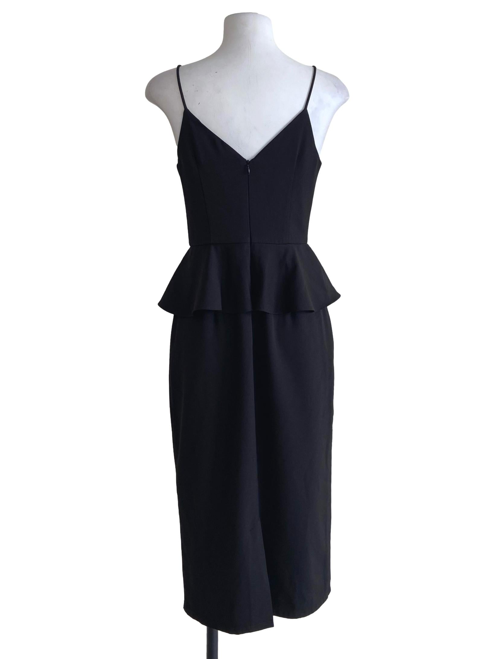 Black Spaghetti Straps Peplum Slit Dress