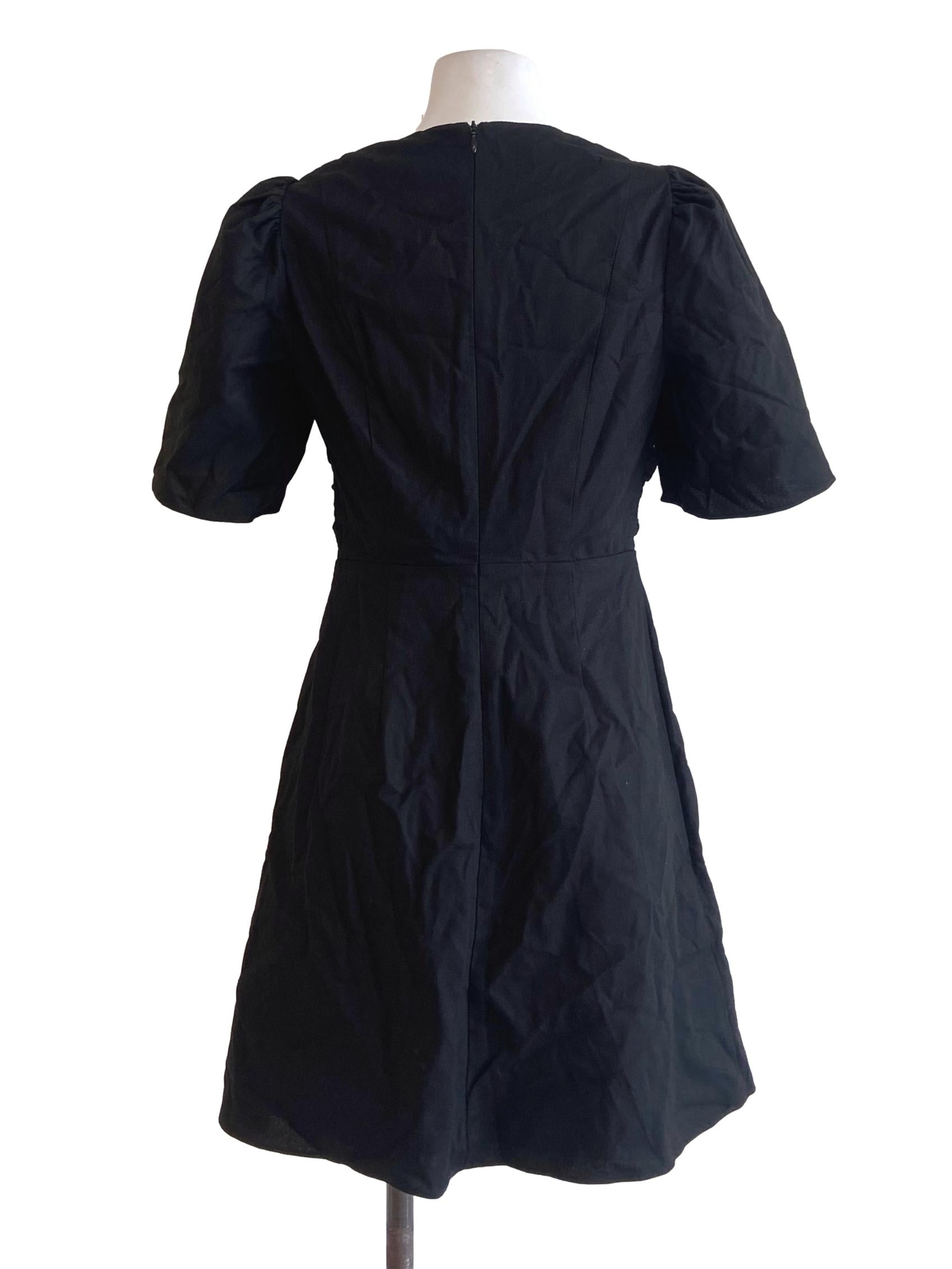 Black Twill V Neck Apron Dress