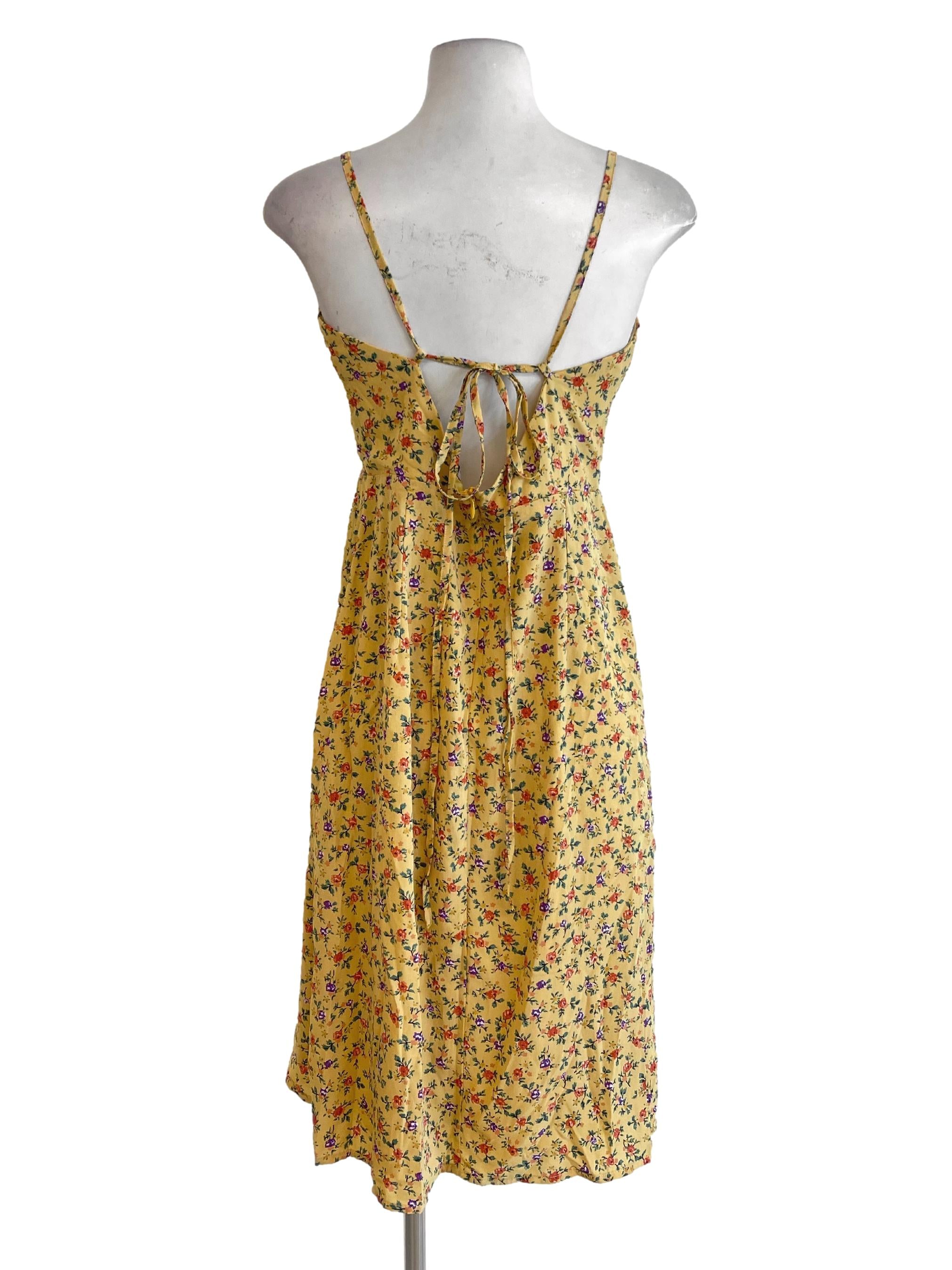 Yellow Canary Floral Spaghetti Strap A Line Dress TTR