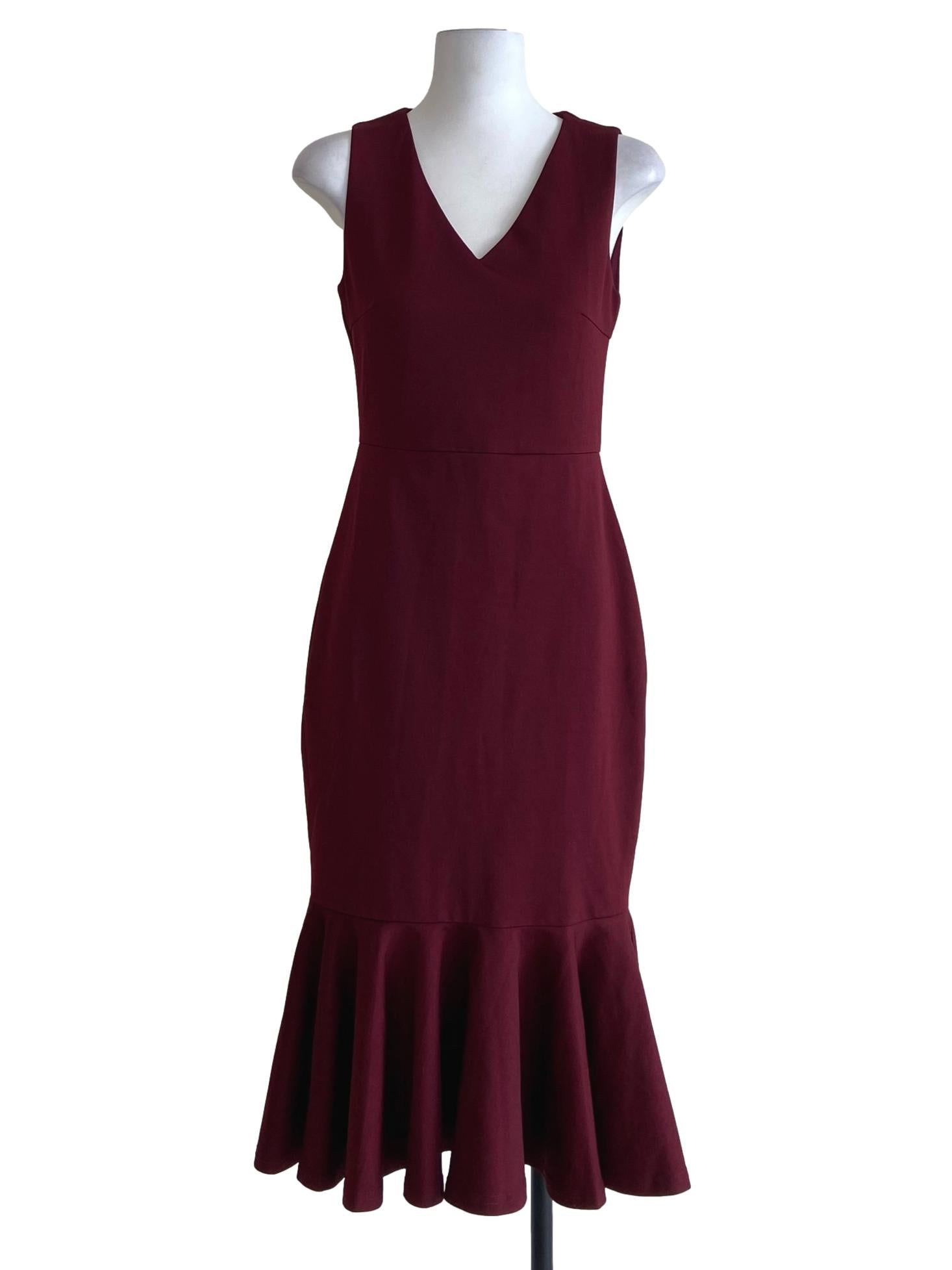 Ruby Red Drop Waist V-Neck Dress