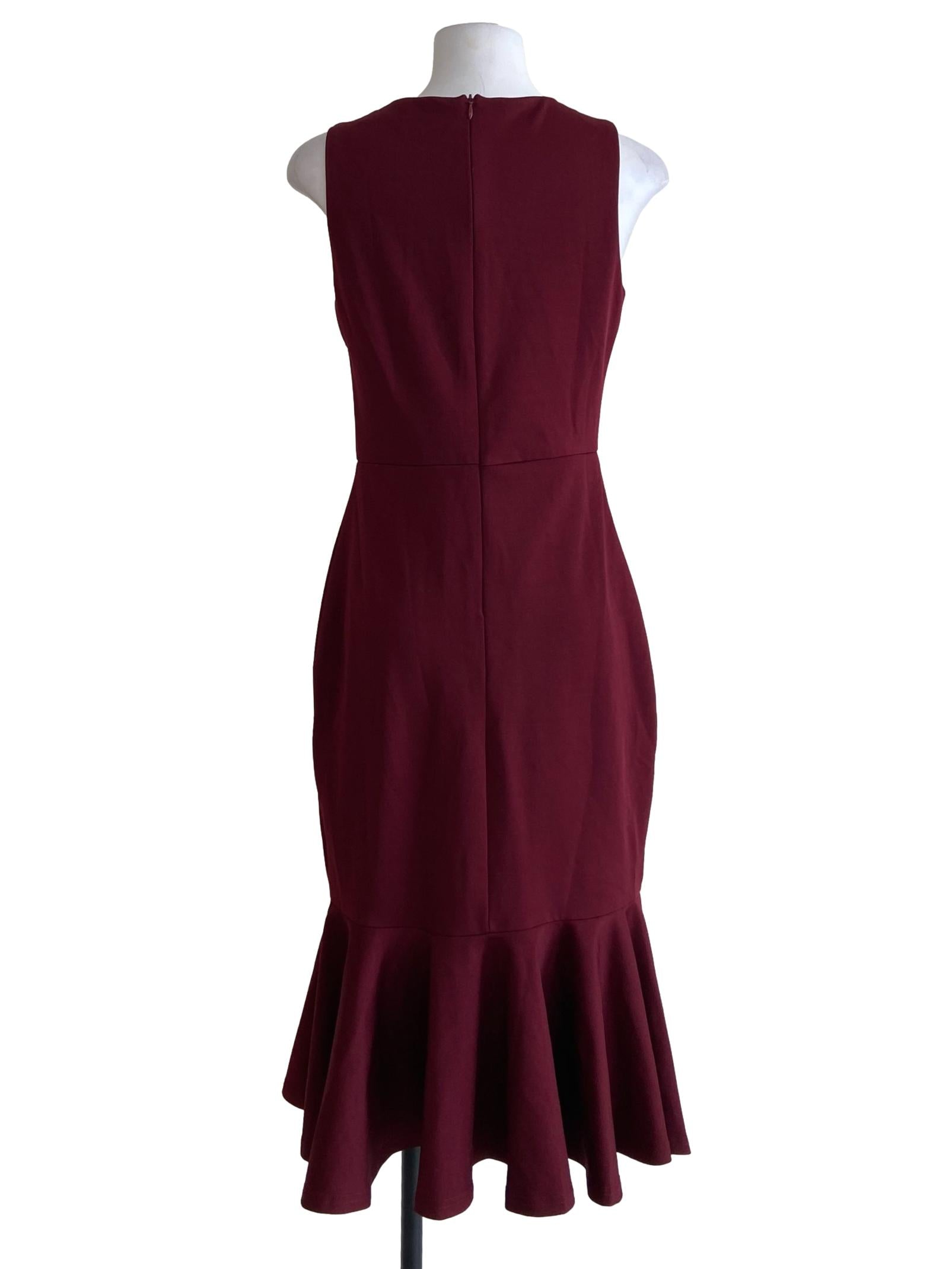 Ruby Red Drop Waist V-Neck Dress