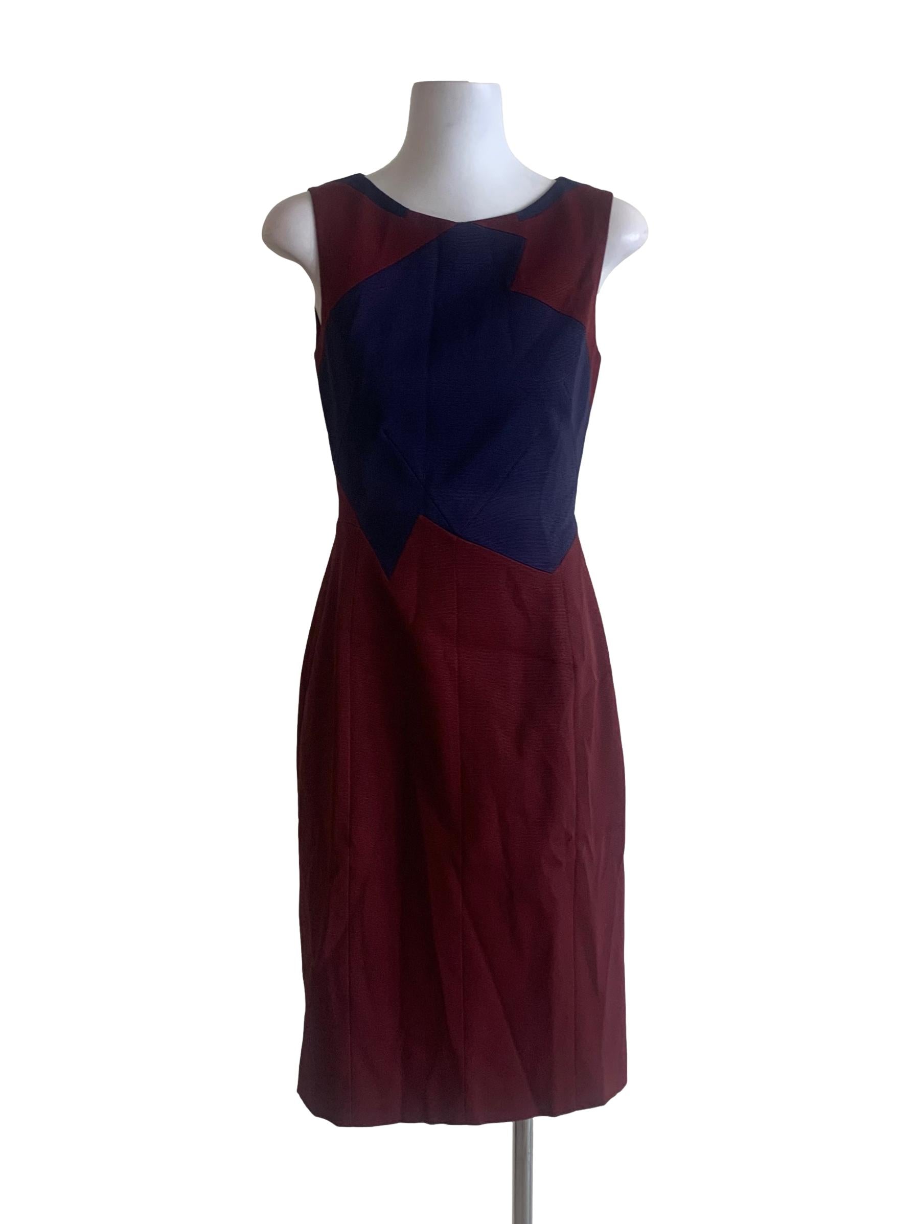 Dark Cherry And Navy Sheath Dress