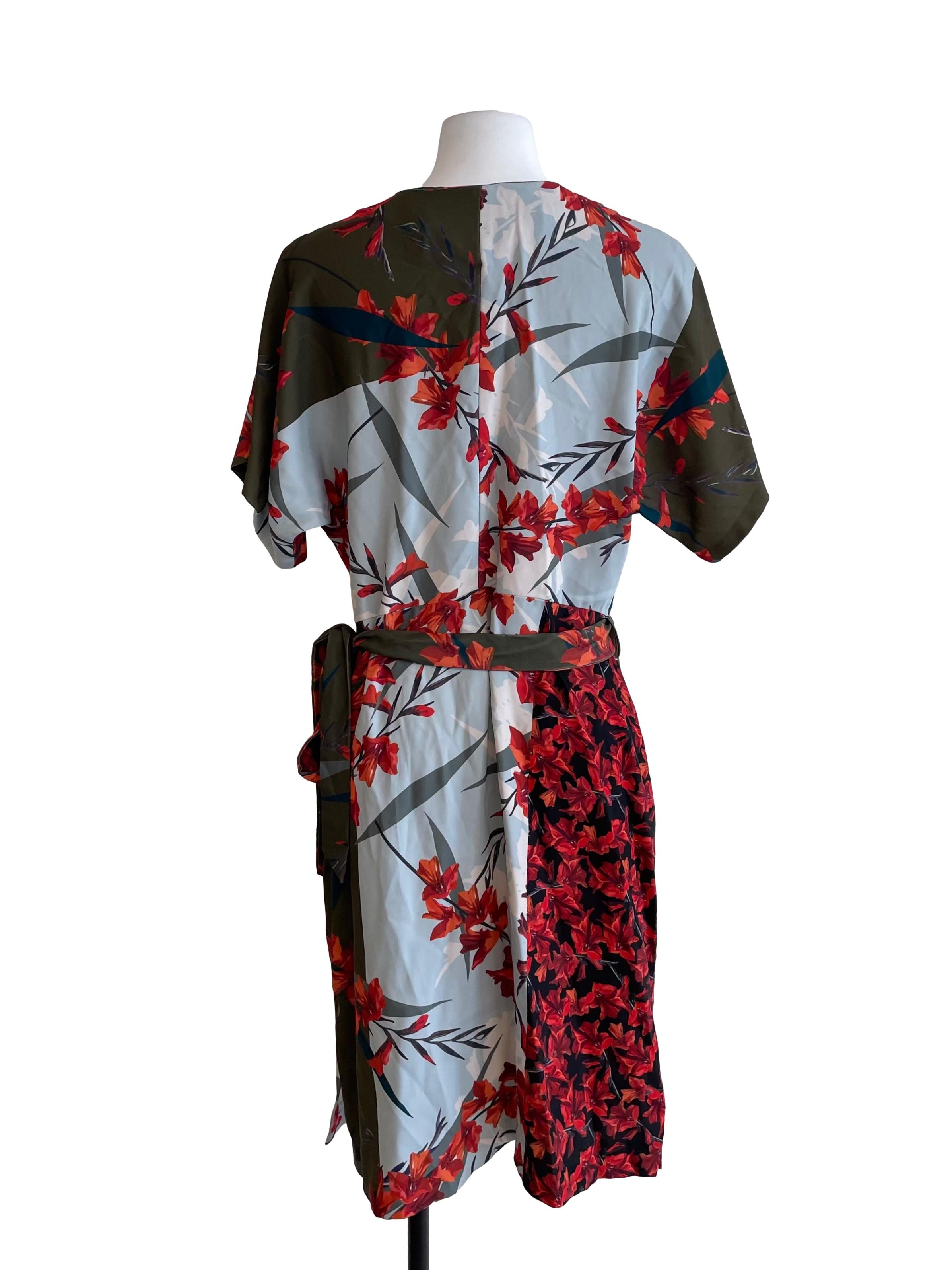 Light Blue Contrast Floral Wrap Dress