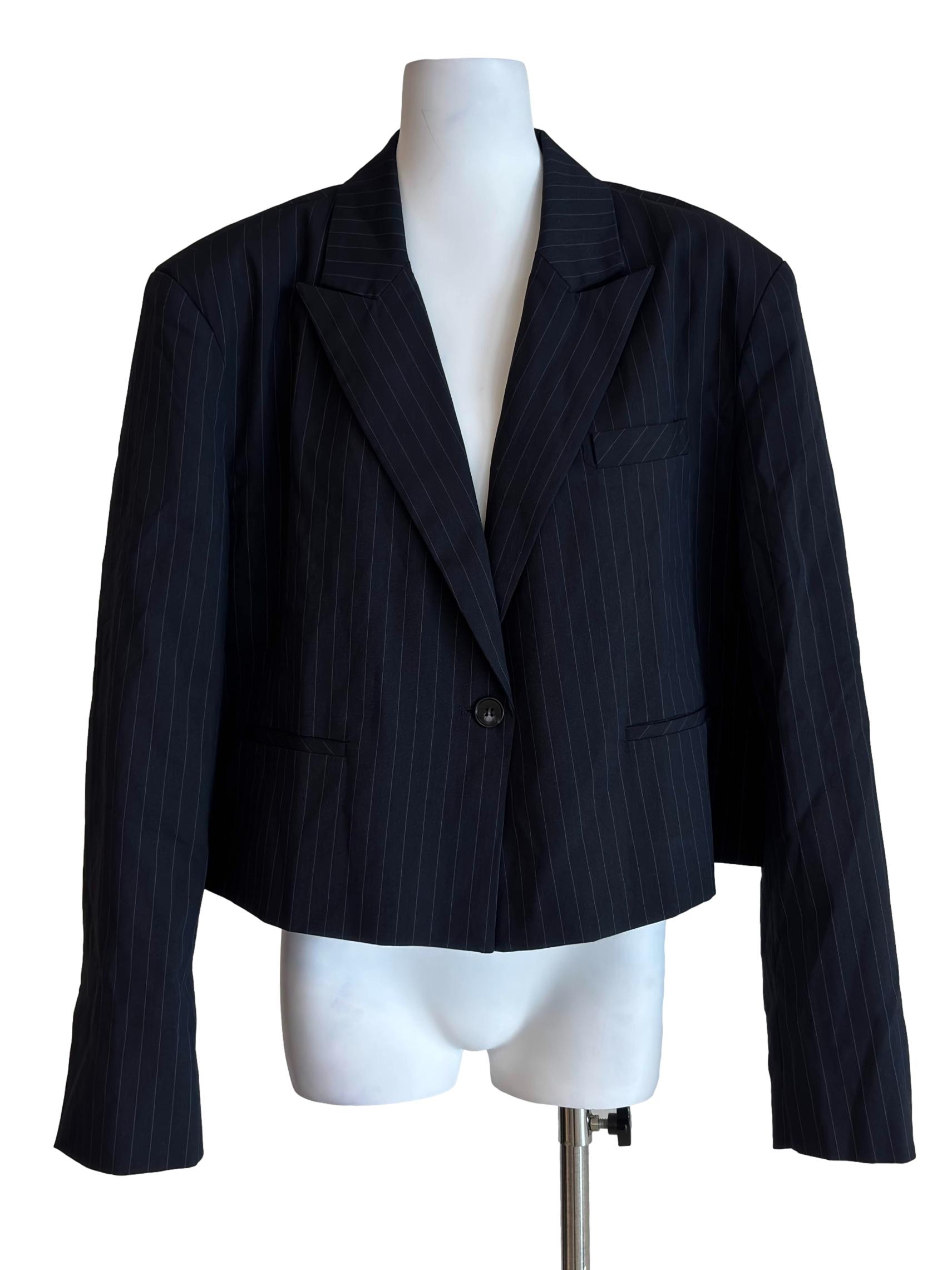 Dark Blue Pinstripe Cropped Blazer