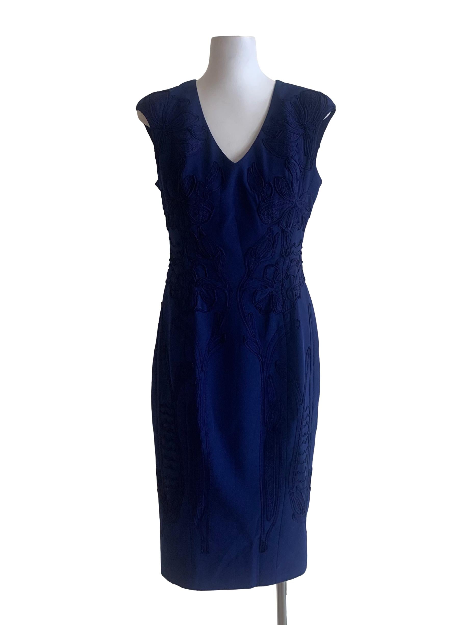 Sapphire Blue Deep V Neck Sheath Dress