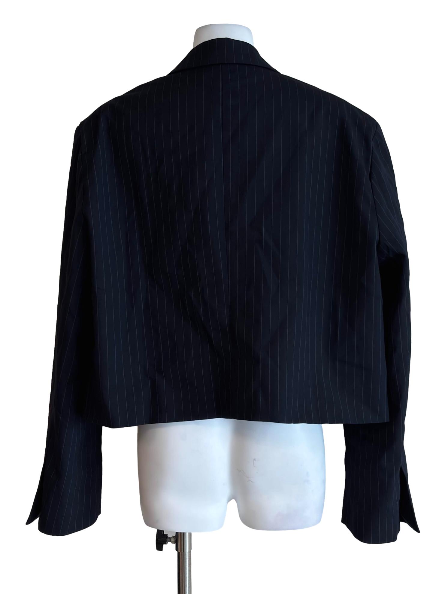 Dark Blue Pinstripe Cropped Blazer