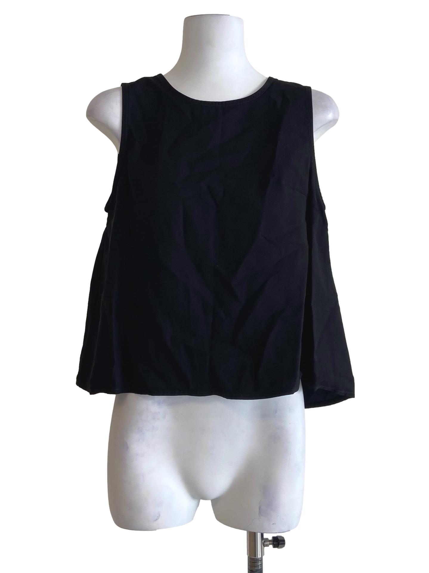 Black Sleeveless Herringbone Top