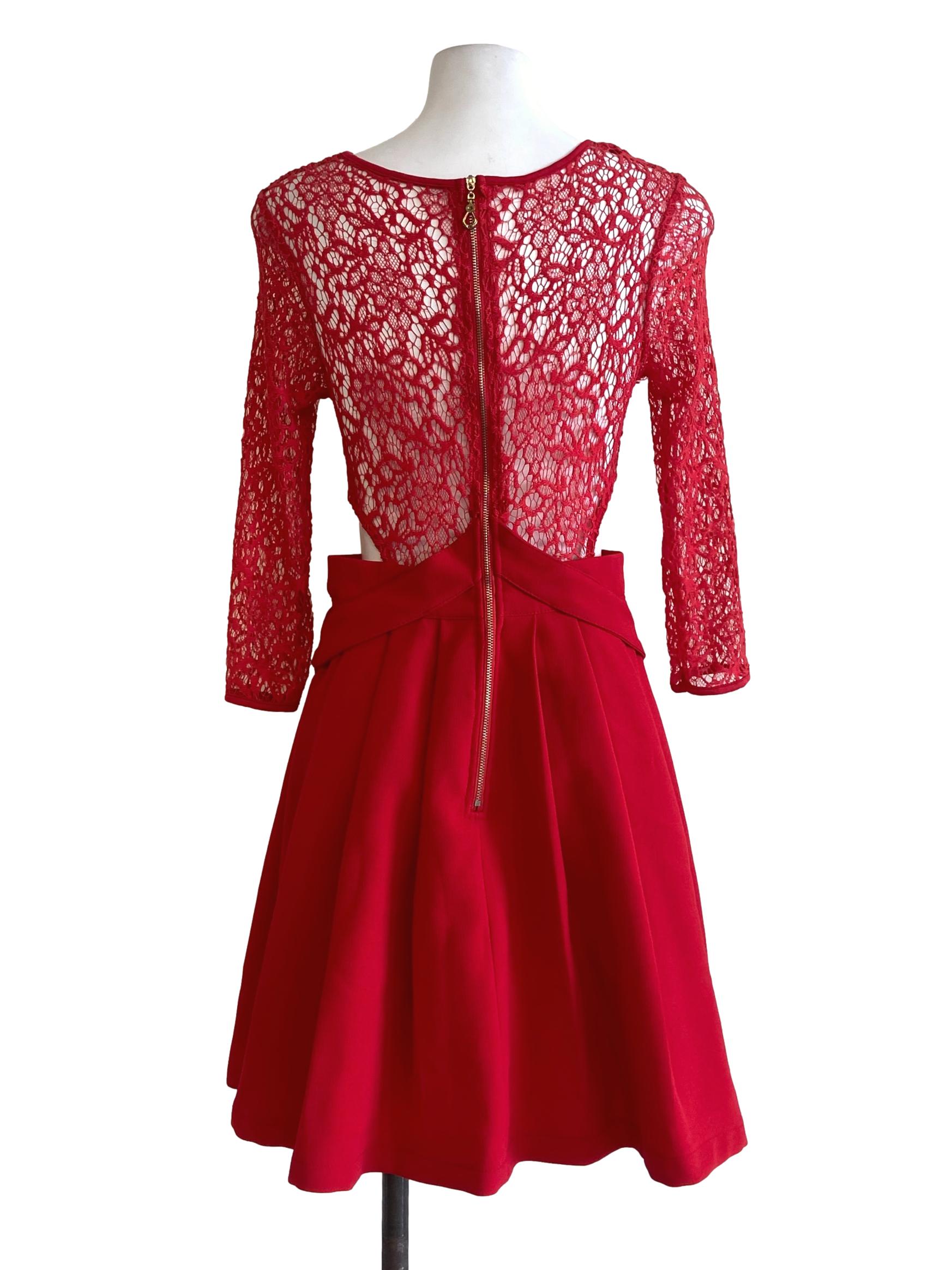 Rose Red Half Lace A-Line Dress