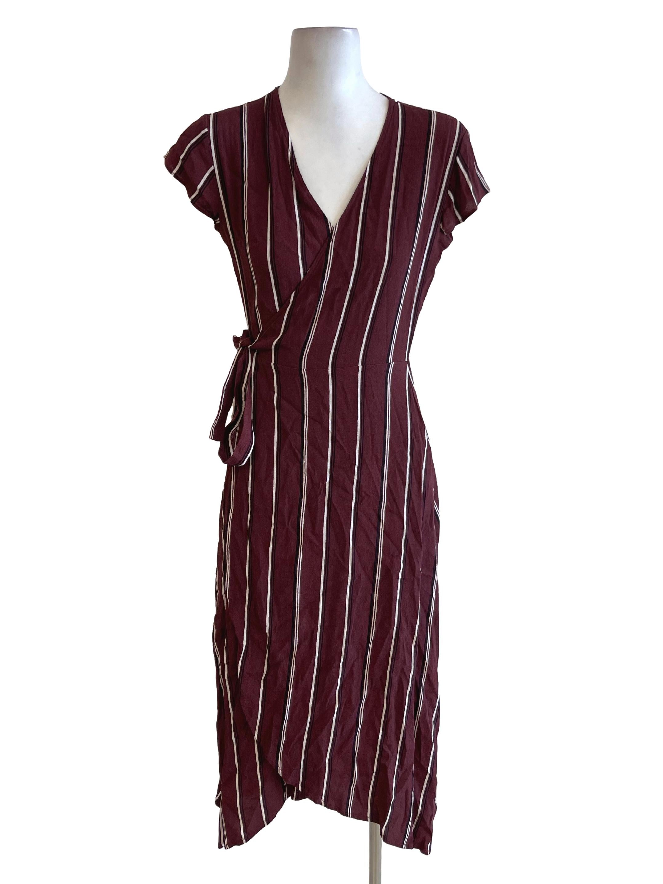 Syrup Brown Stripe Belted Wrap Dress