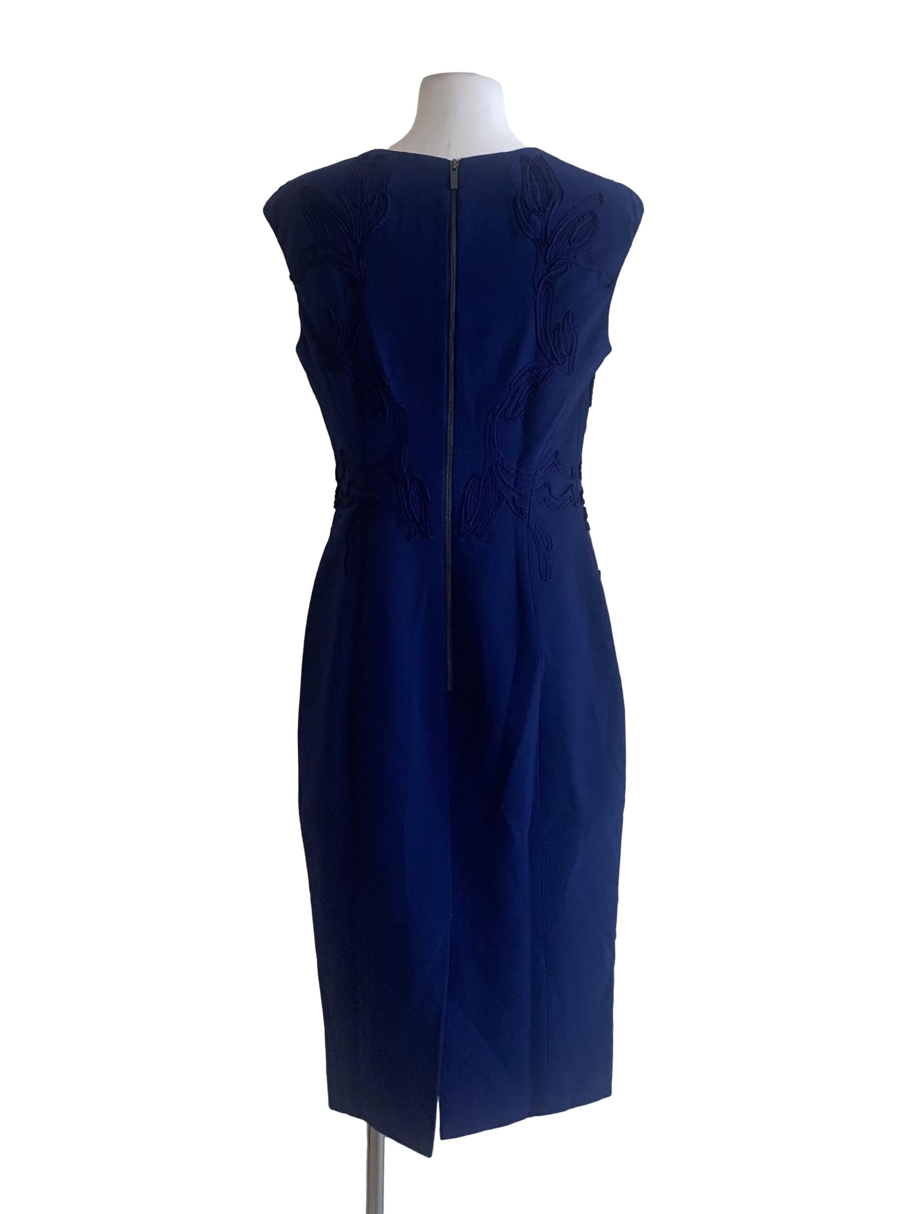 Sapphire Blue Deep V Neck Sheath Dress