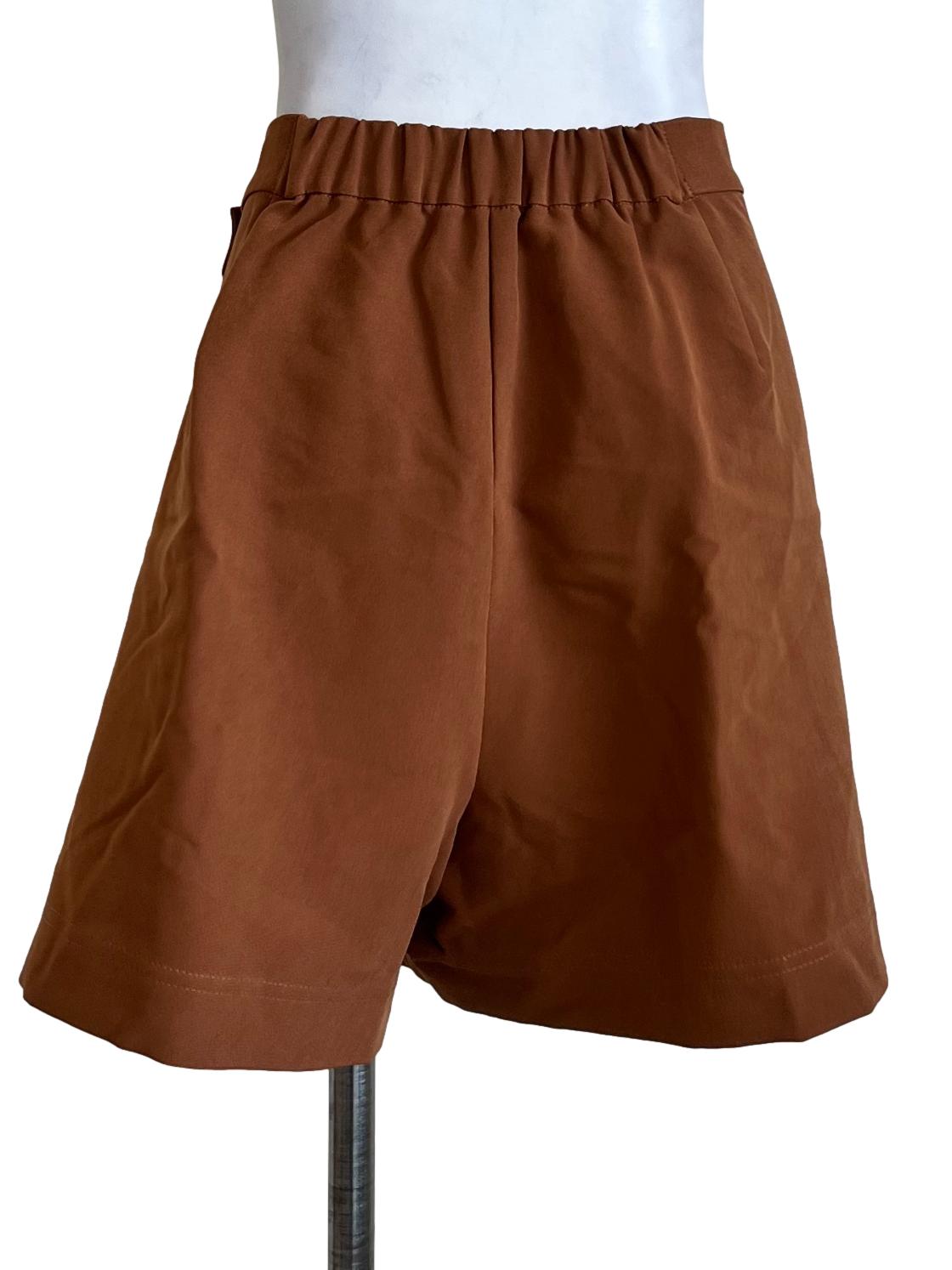 Brown Simple Elastic Waist Shorts