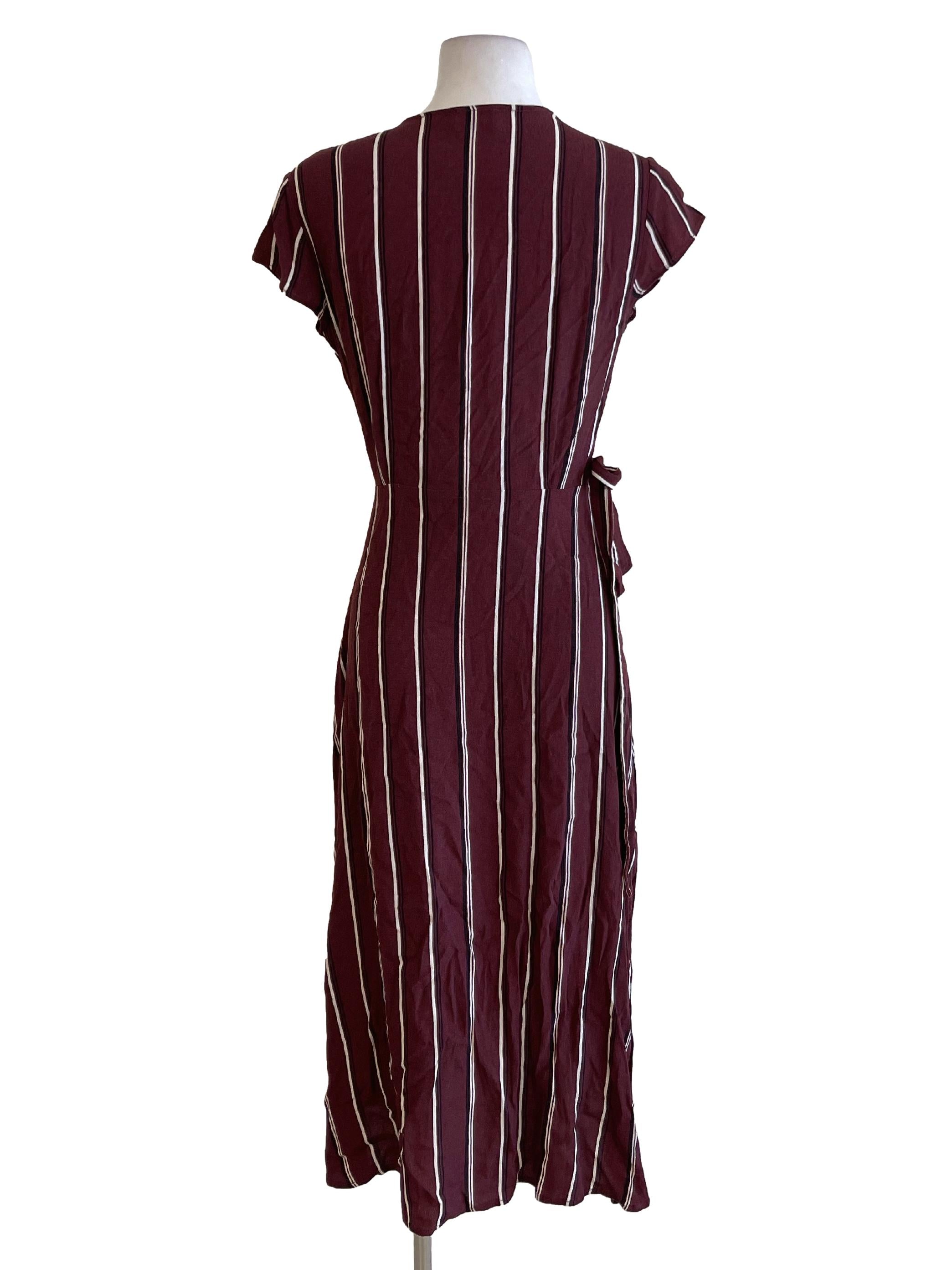 Syrup Brown Stripe Belted Wrap Dress
