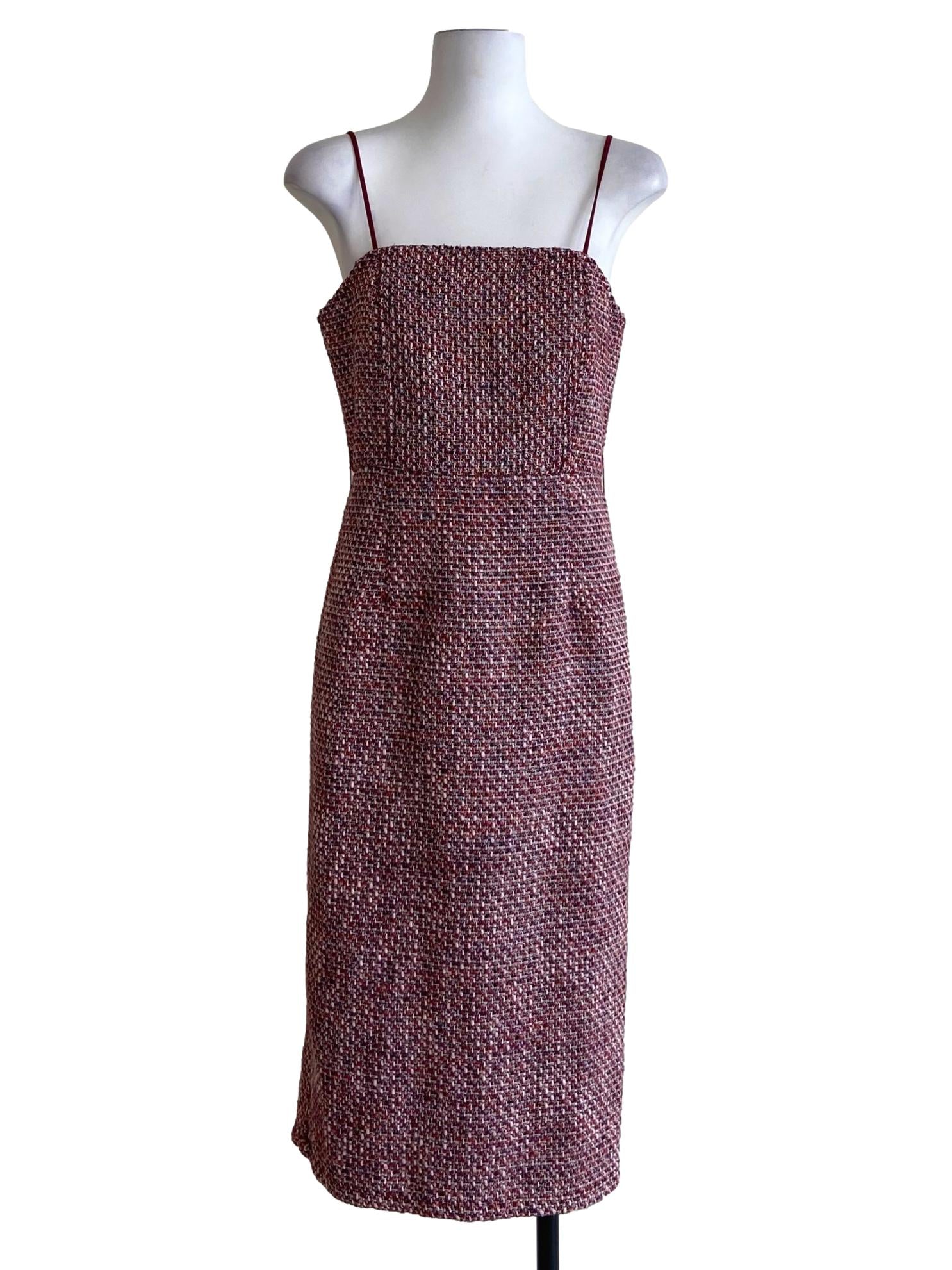 Red Spaghetti Strap Tweed A-Line Dress