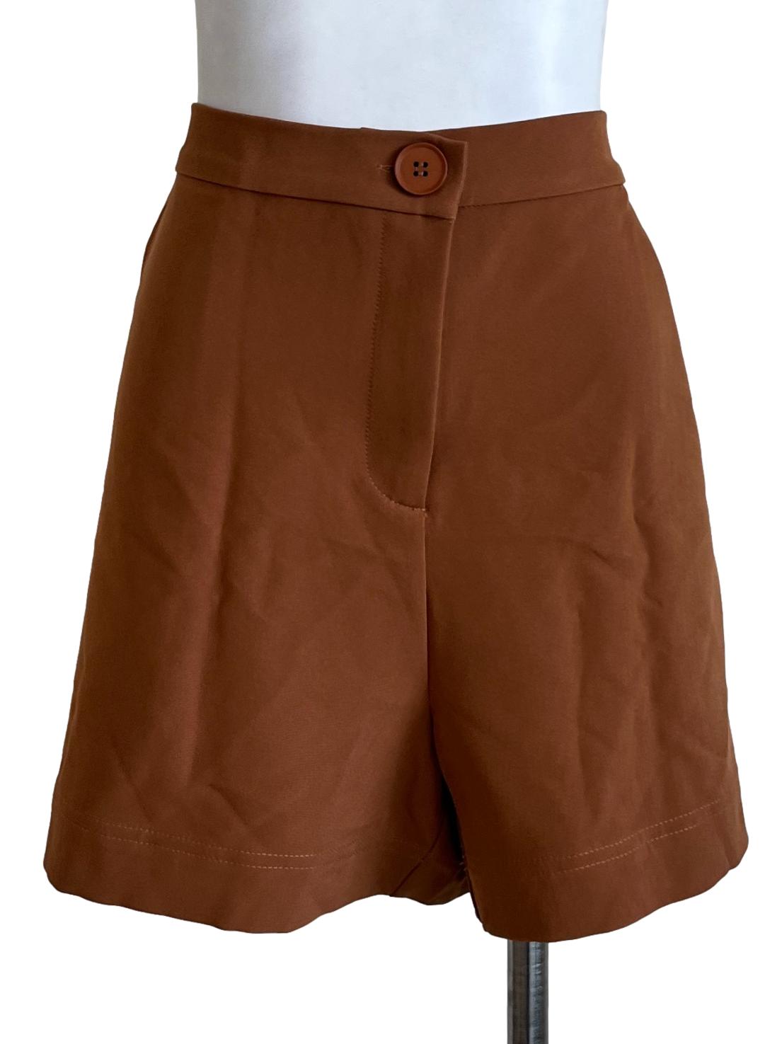Brown Simple Elastic Waist Shorts