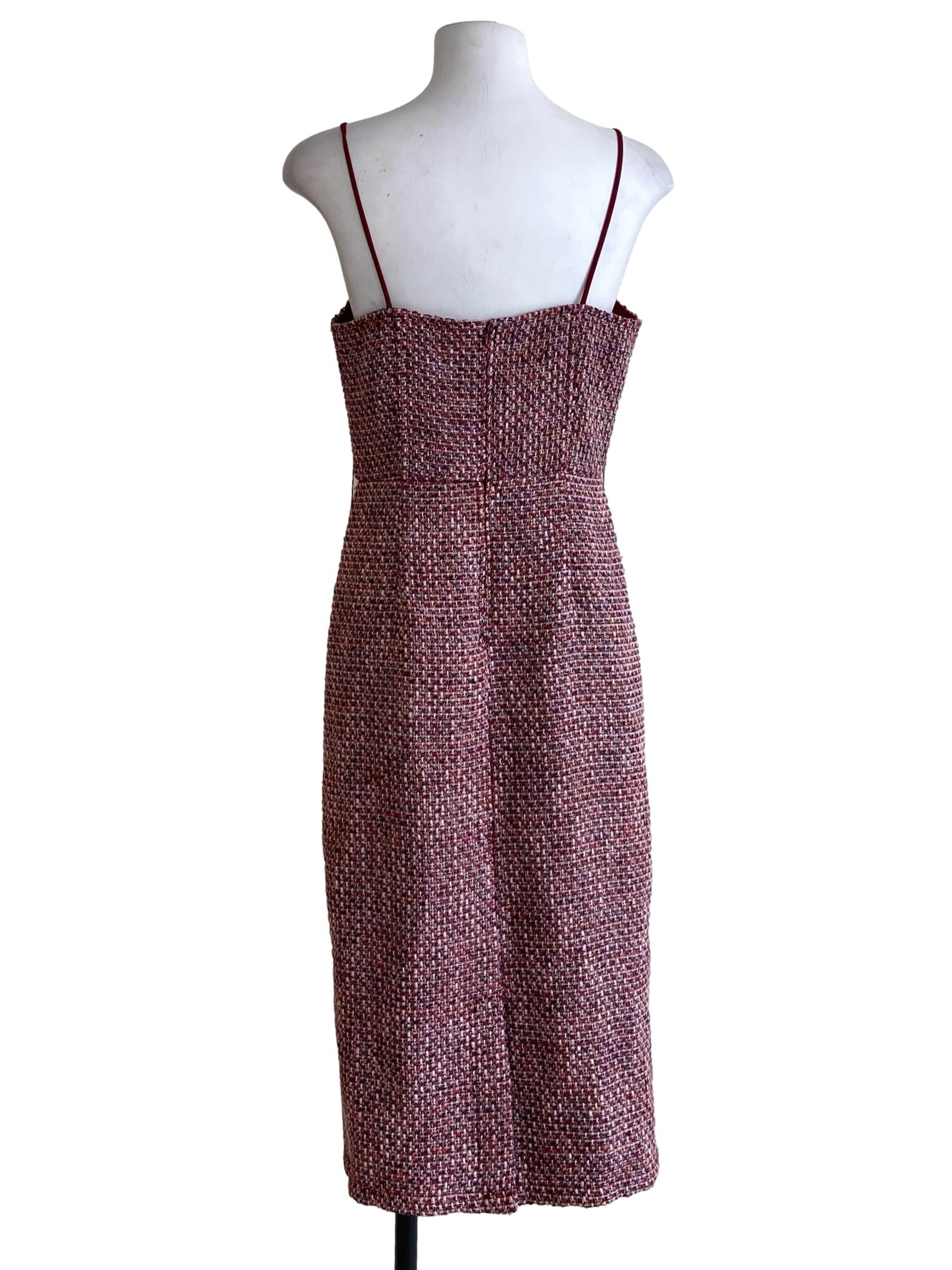 Red Spaghetti Strap Tweed A-Line Dress