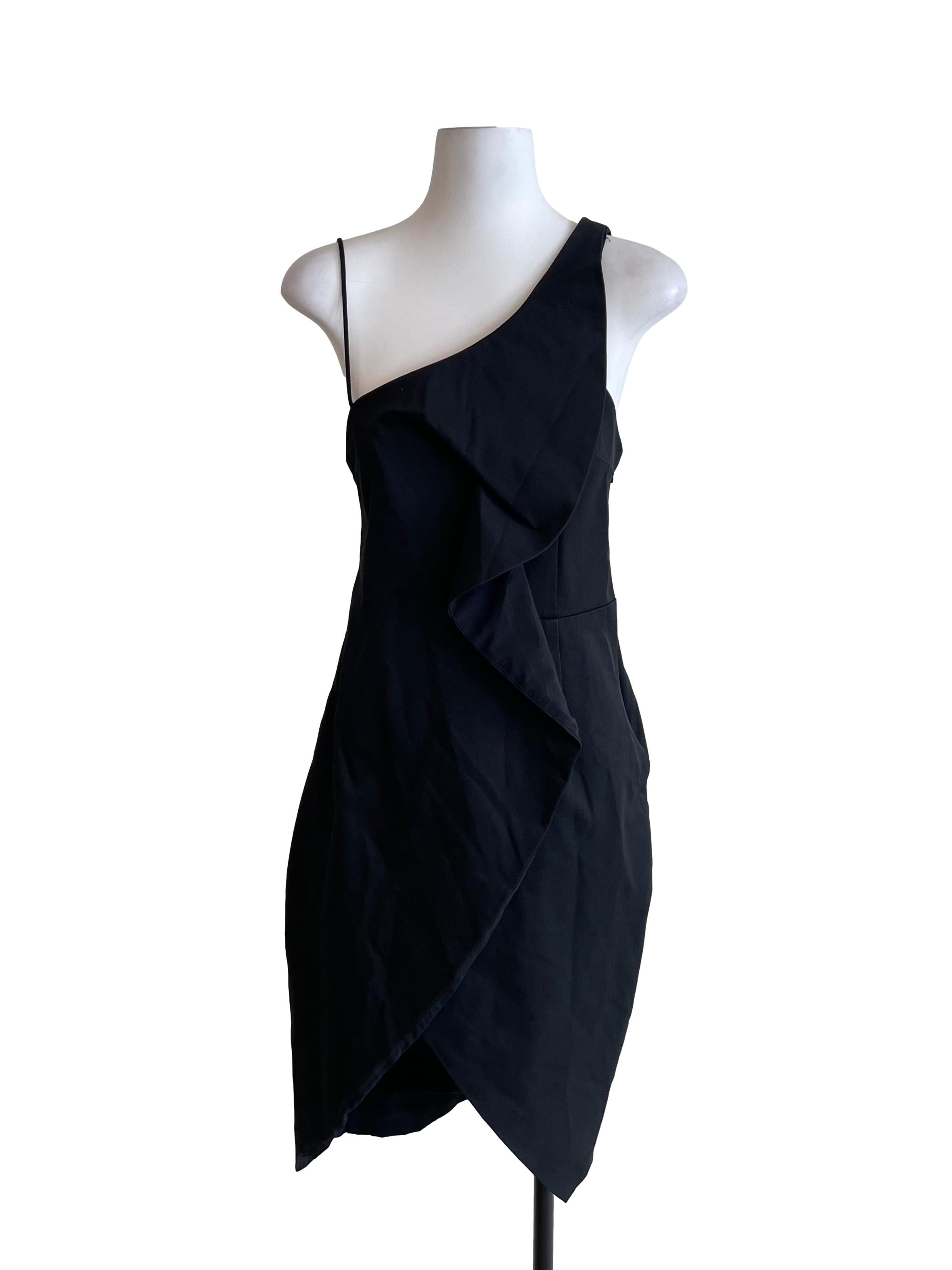 Black Asymmetric One Strap Sheath Dress