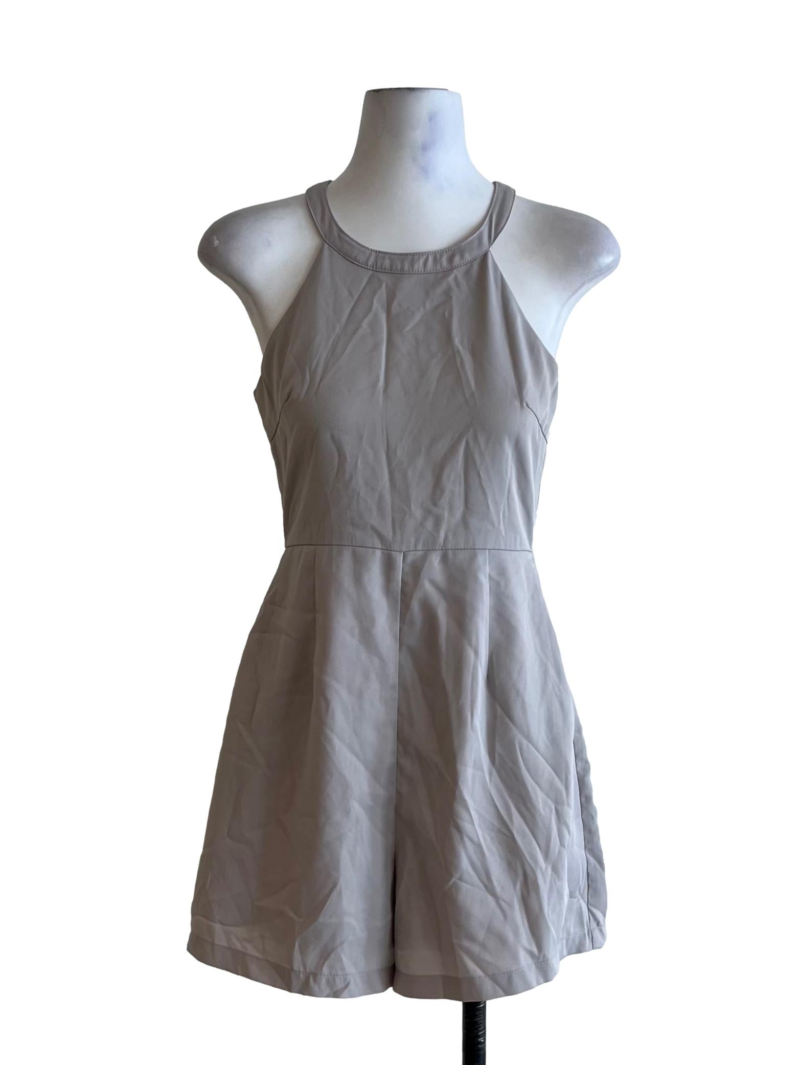 Bone Beige Jewel Neckline Romper