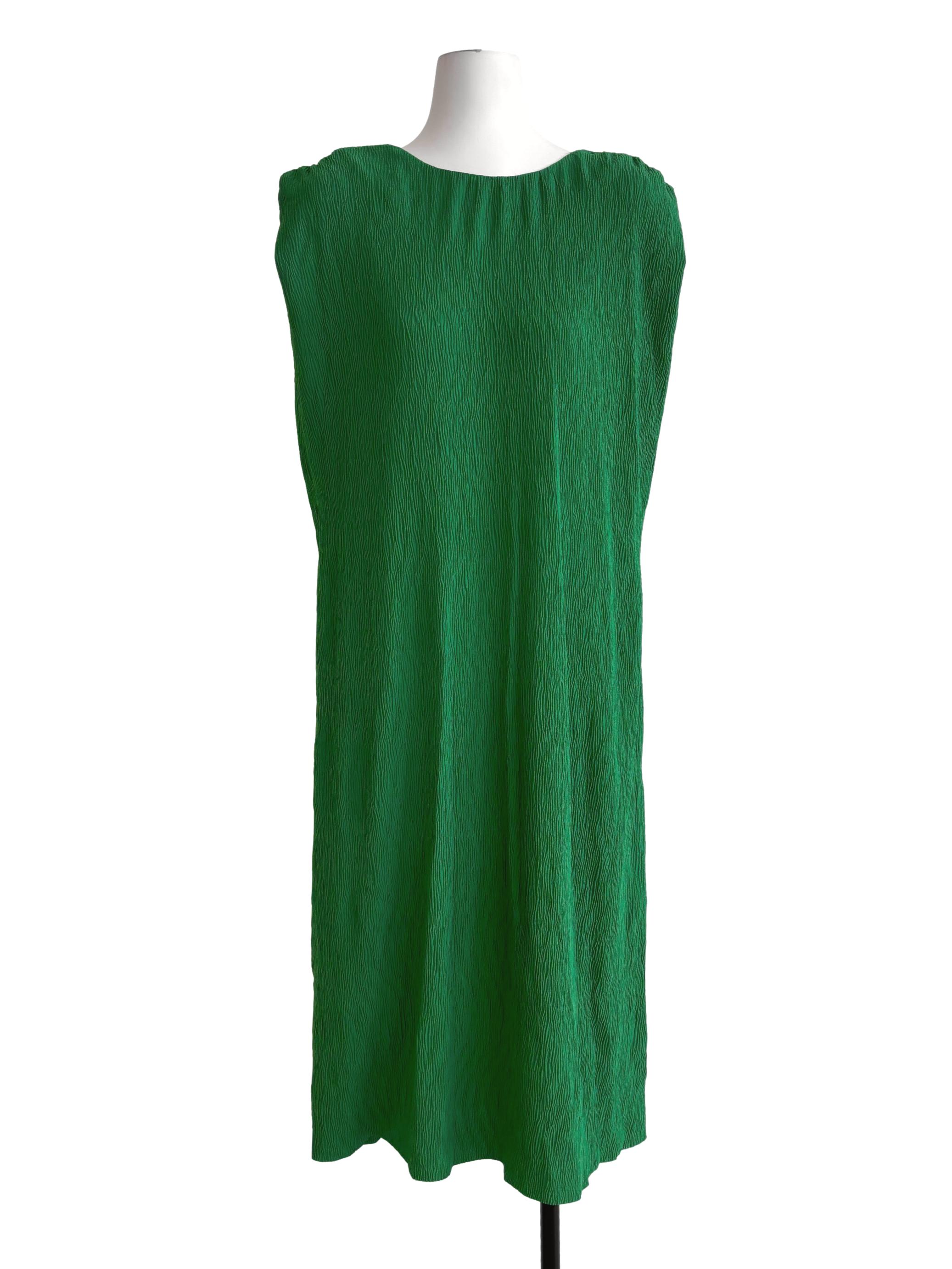 Green Sleeveless Textured Shift Dress LB