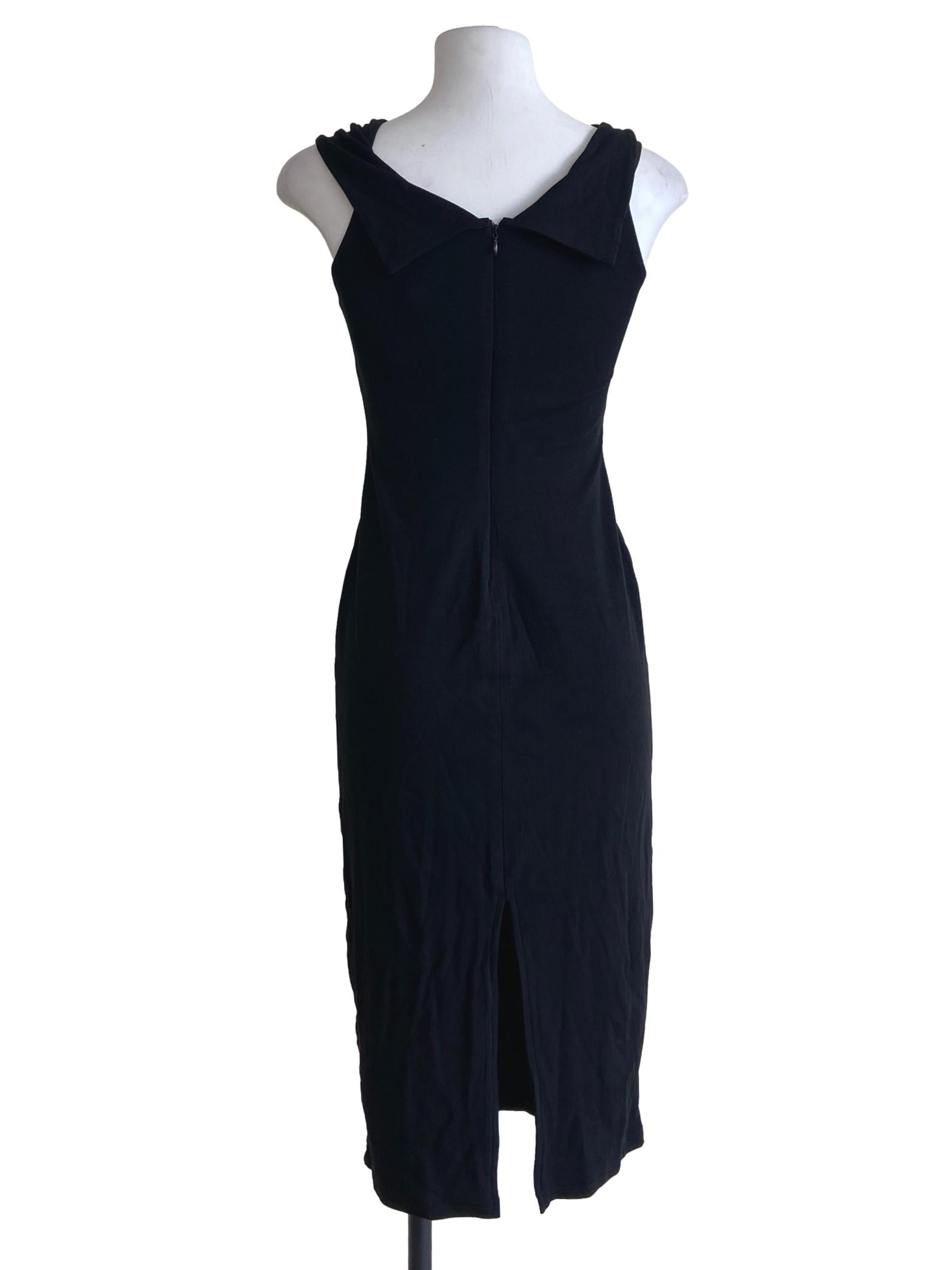 Black Twill Bodycon Slit Dress