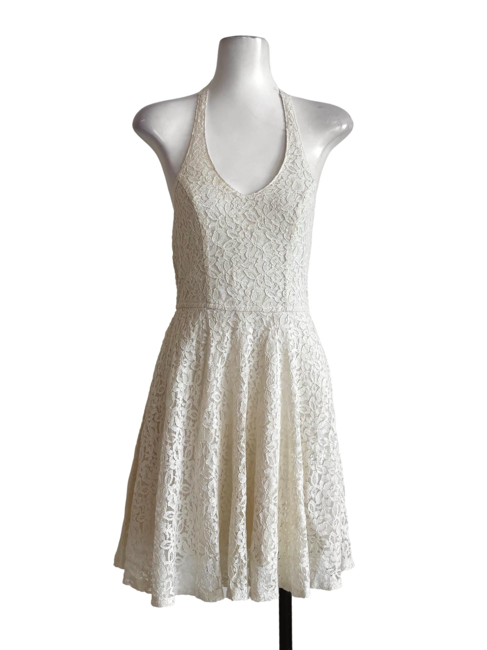 Ivory White Floral Lace Halter Dress