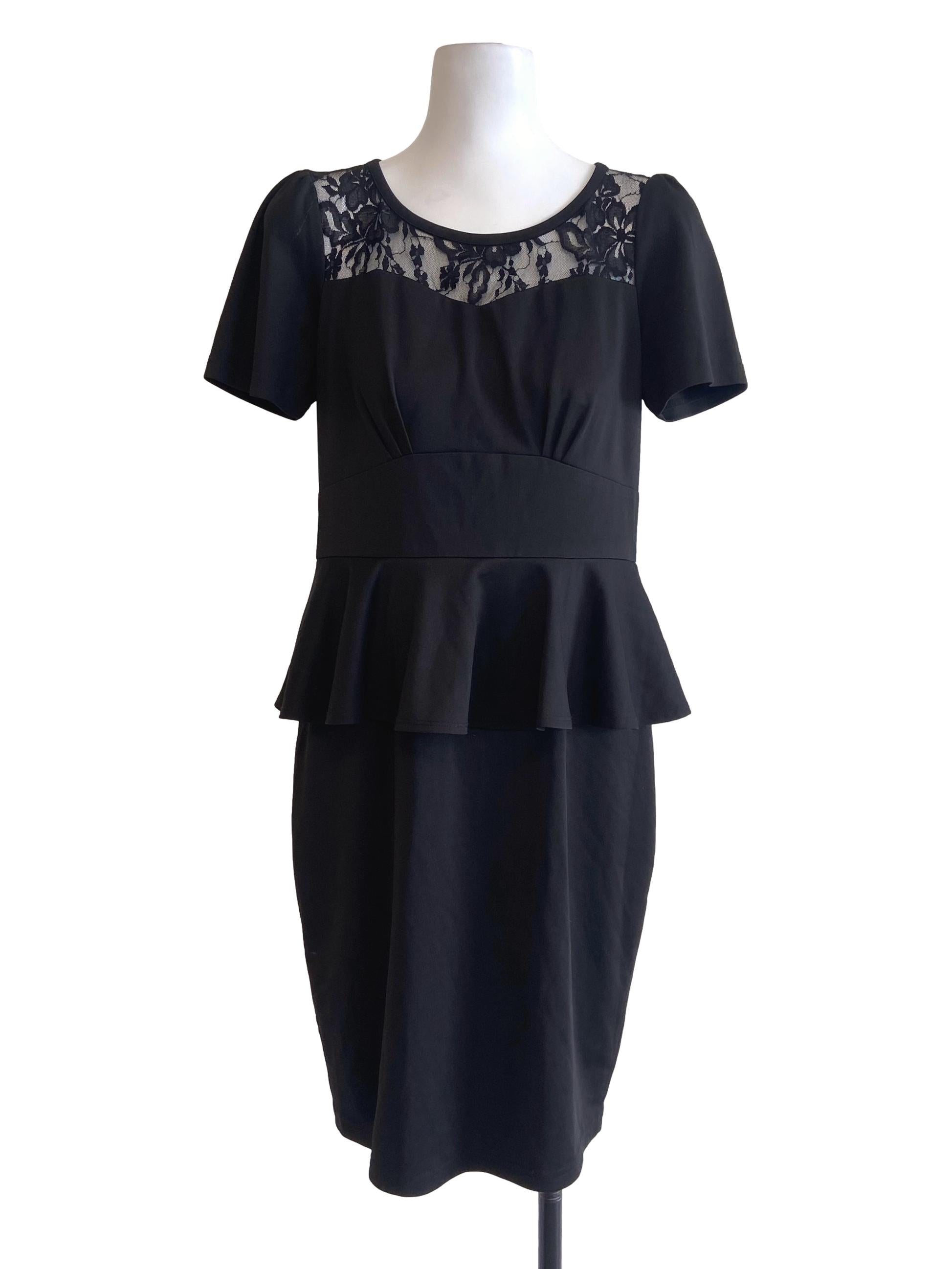 Black Floral Lace Peplum Sheath Dress