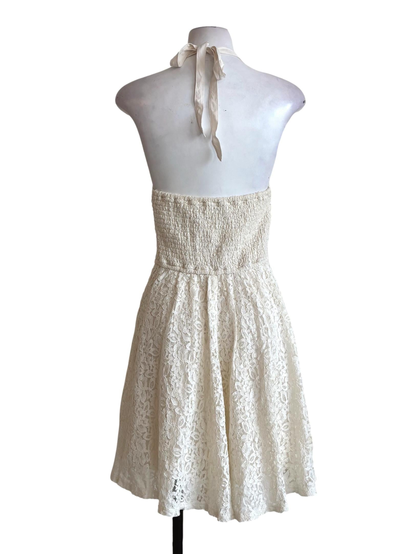Ivory White Floral Lace Halter Dress