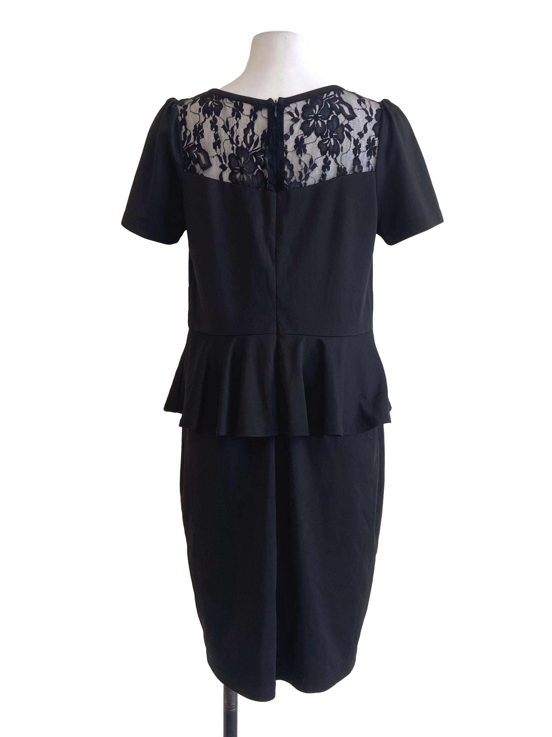 Black Floral Lace Peplum Sheath Dress