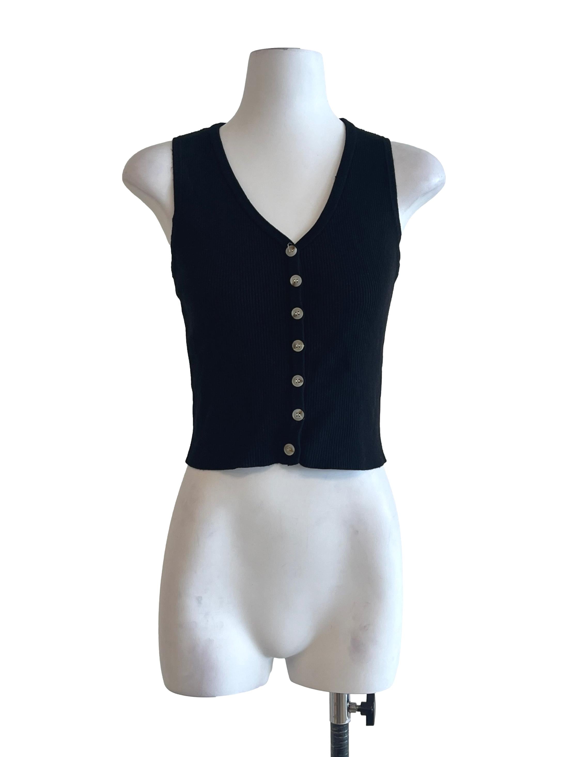 Jade Black V-Neck Button Up Top