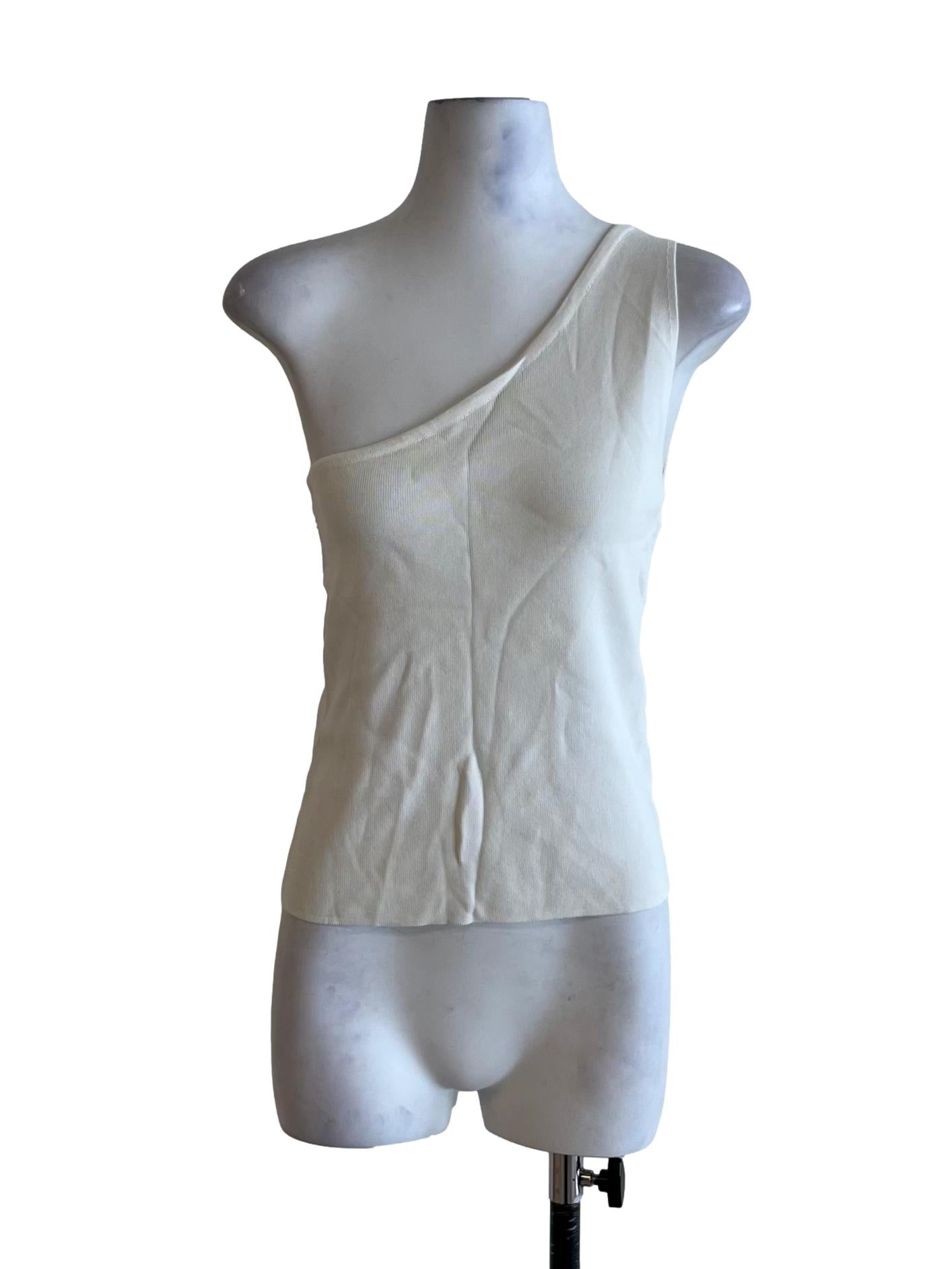 White Asymmetrical Neckline Sleeveless Top