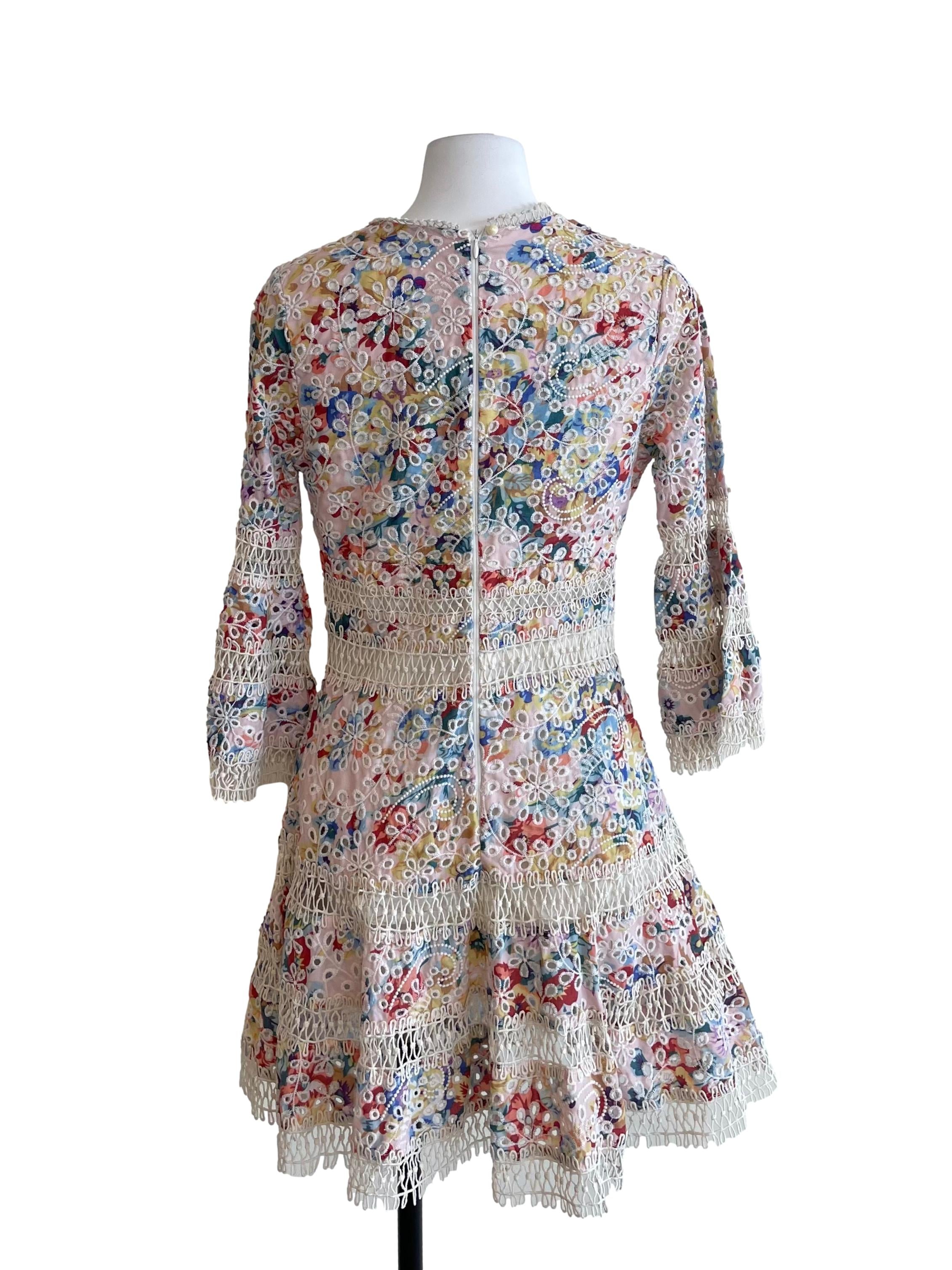 Off White Floral Bell Sleeves Trace Dress
