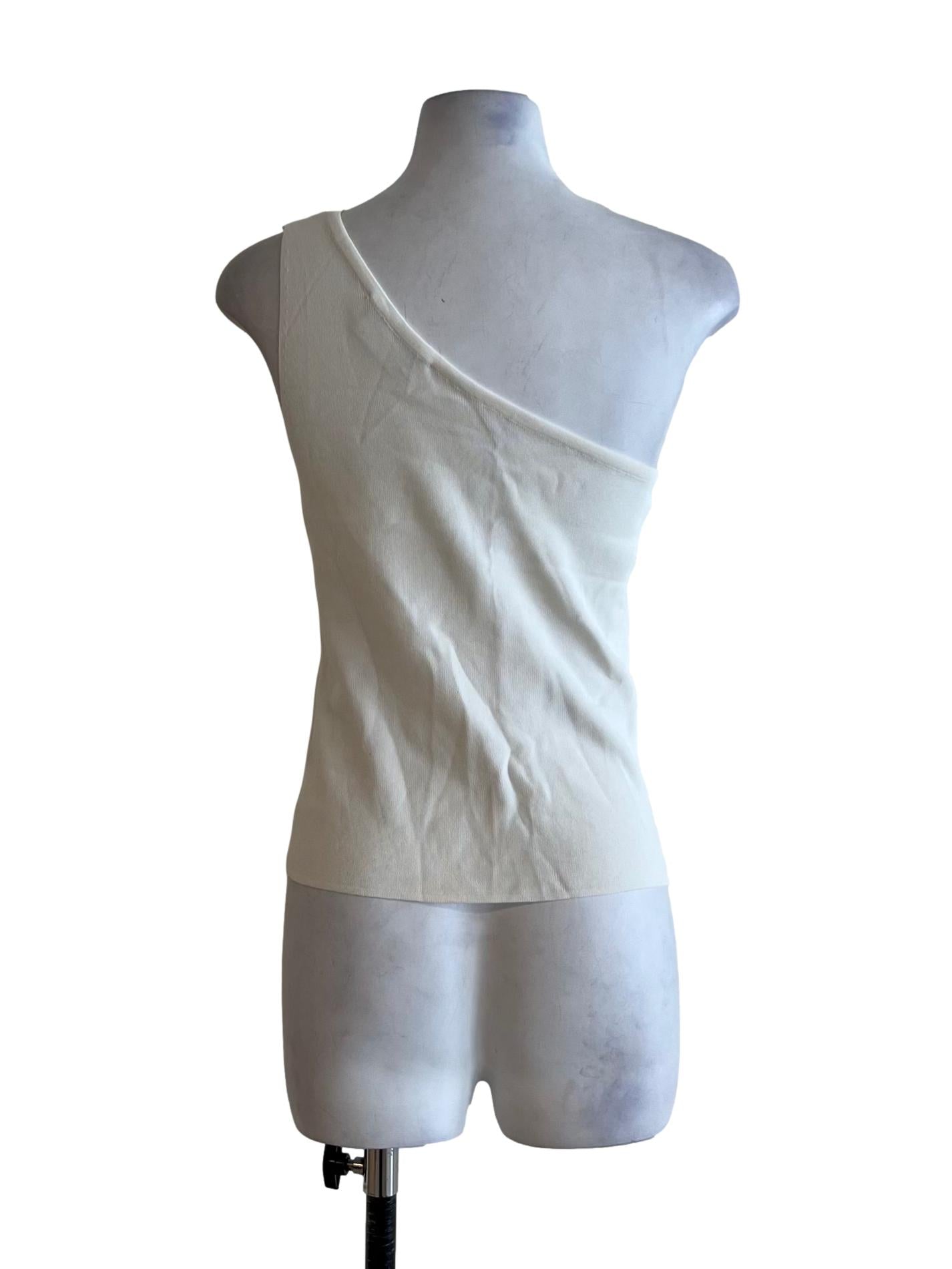 White Asymmetrical Neckline Sleeveless Top