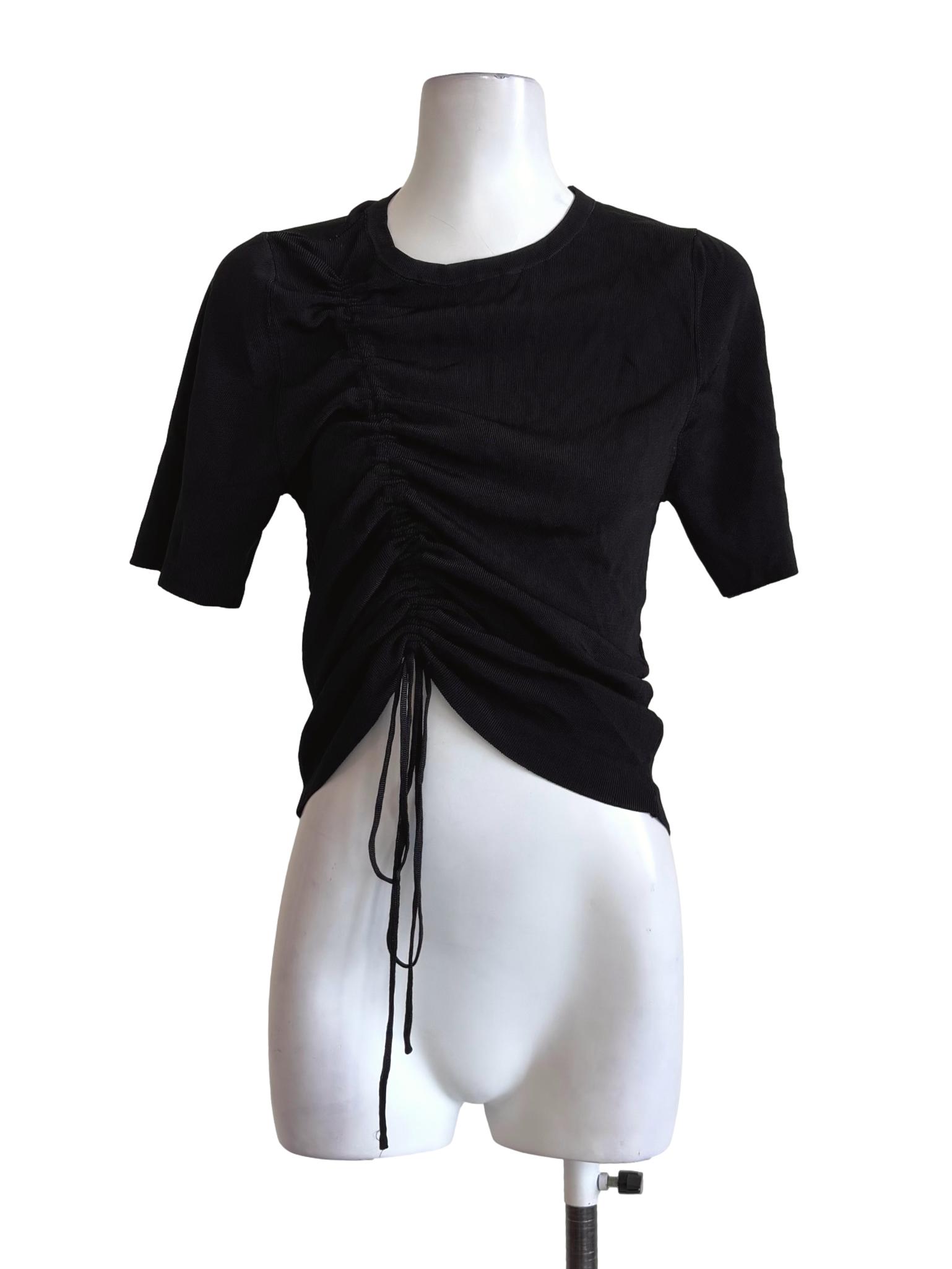 Jet Black Ruched Short Sleeve Fitted Top